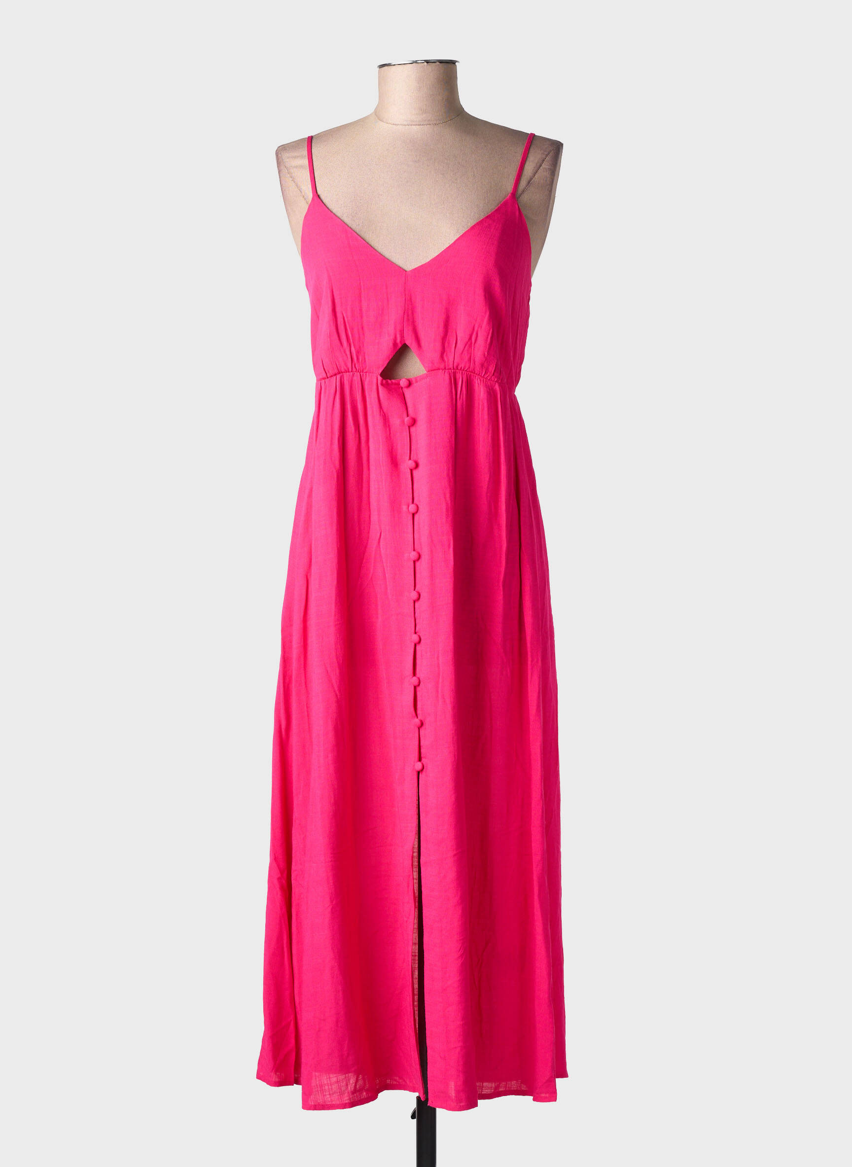 Robe mi-longue col v fines bretelles rose LA PETITE ETOILE femme