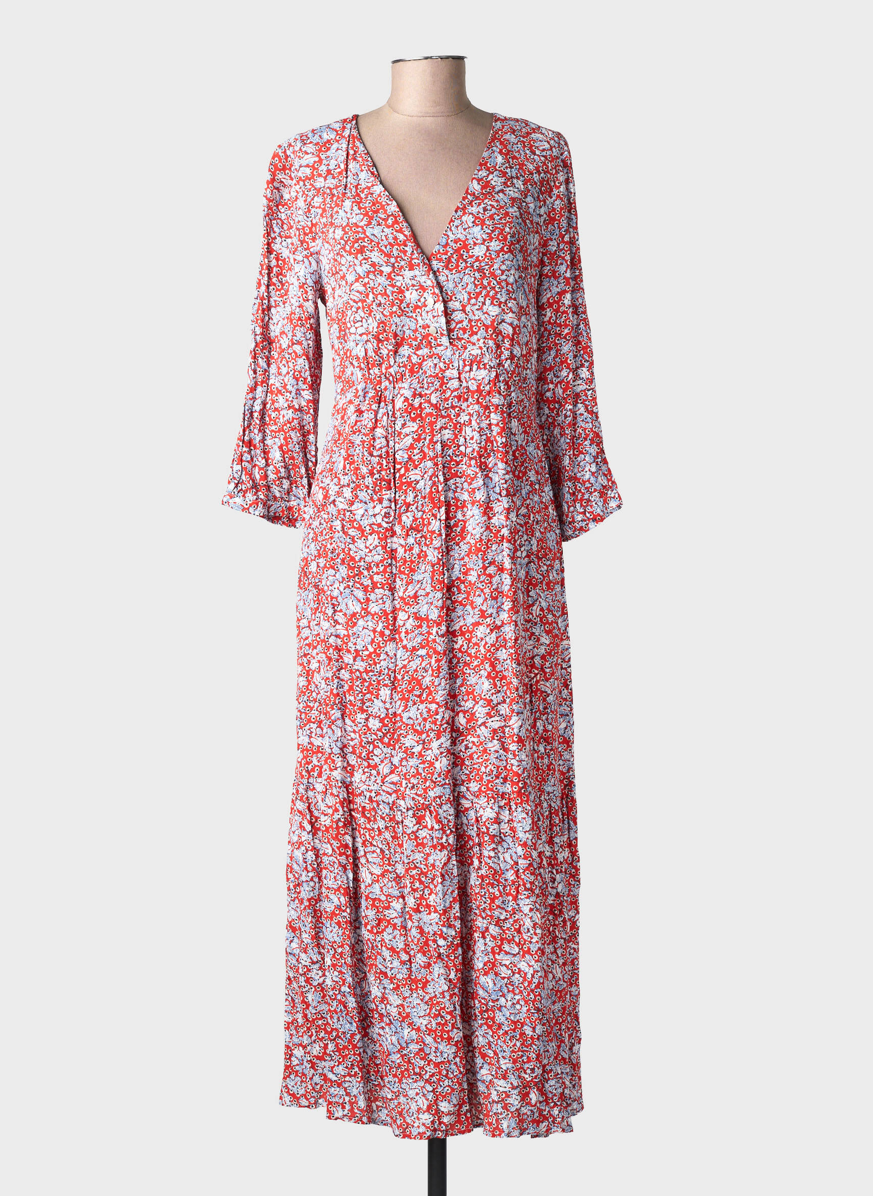 Robe longue manches longues manches longues rouge YUKA femme