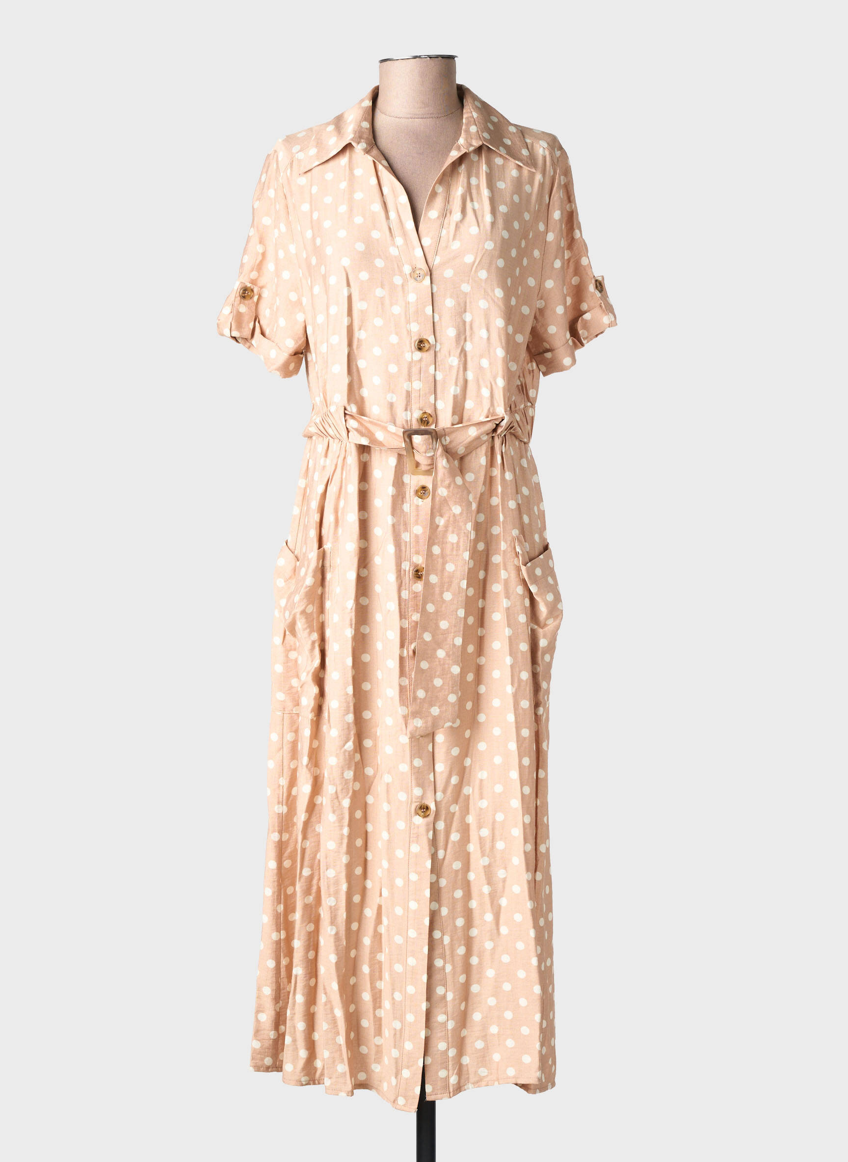 Robe longue manches courtes manches courtes beige ARTLOVE femme