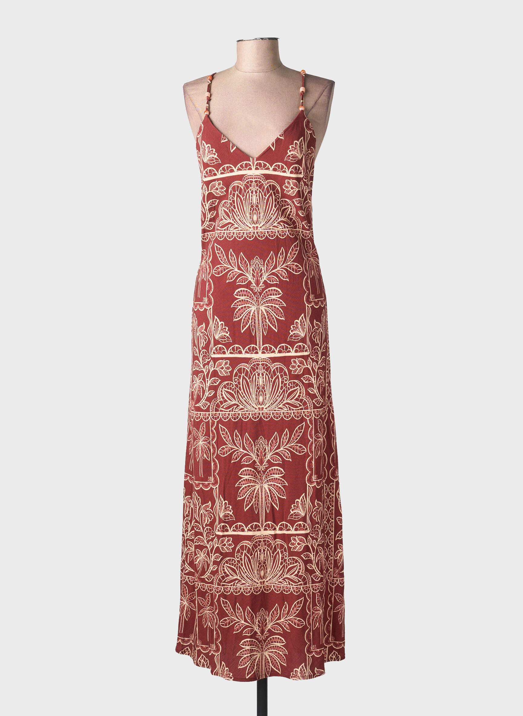 Robe longue imprimé fantaisie sans manche marron LA PETITE ETOILE femme