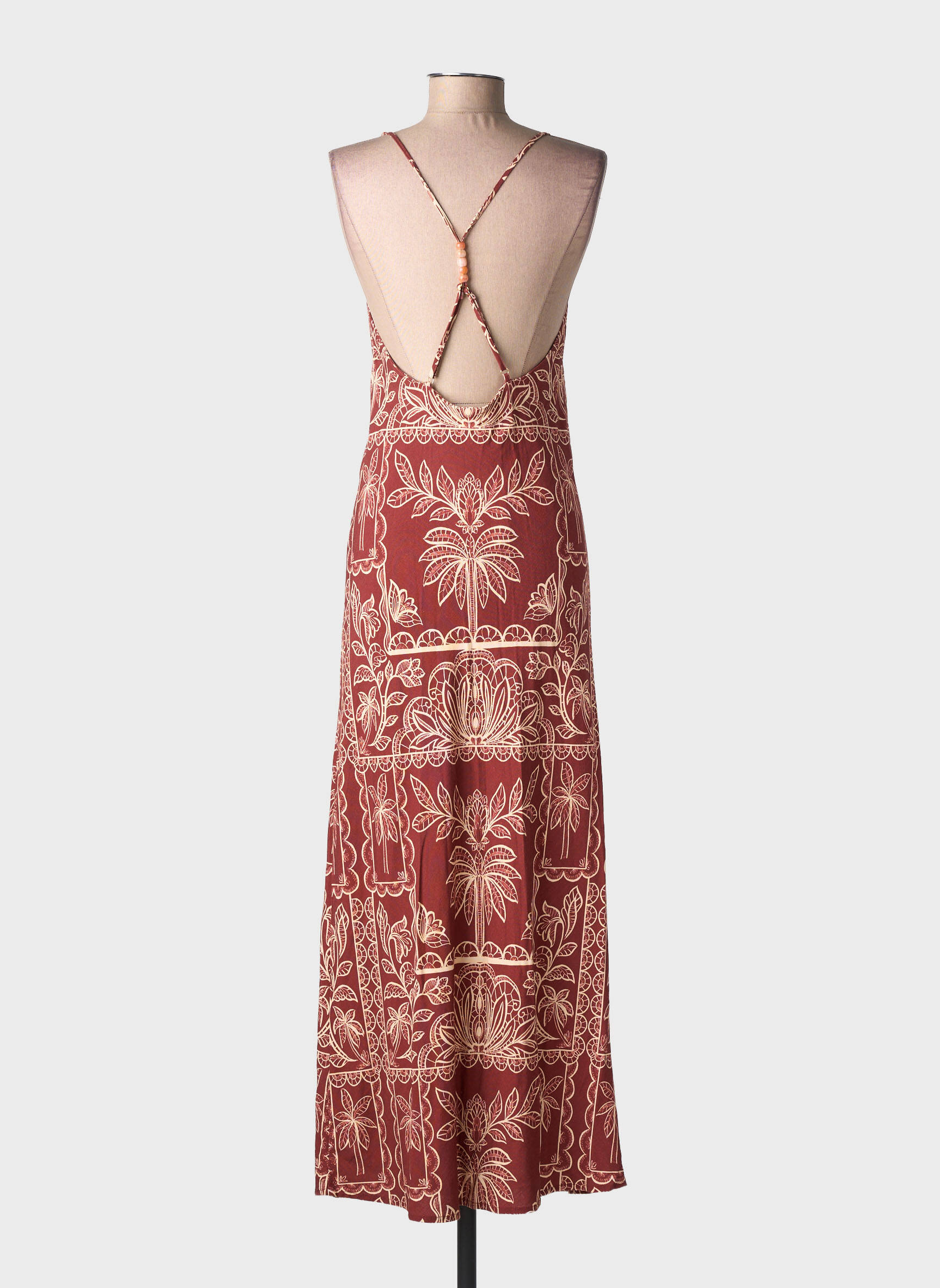 Robe longue imprimé fantaisie sans manche marron LA PETITE ETOILE femme
