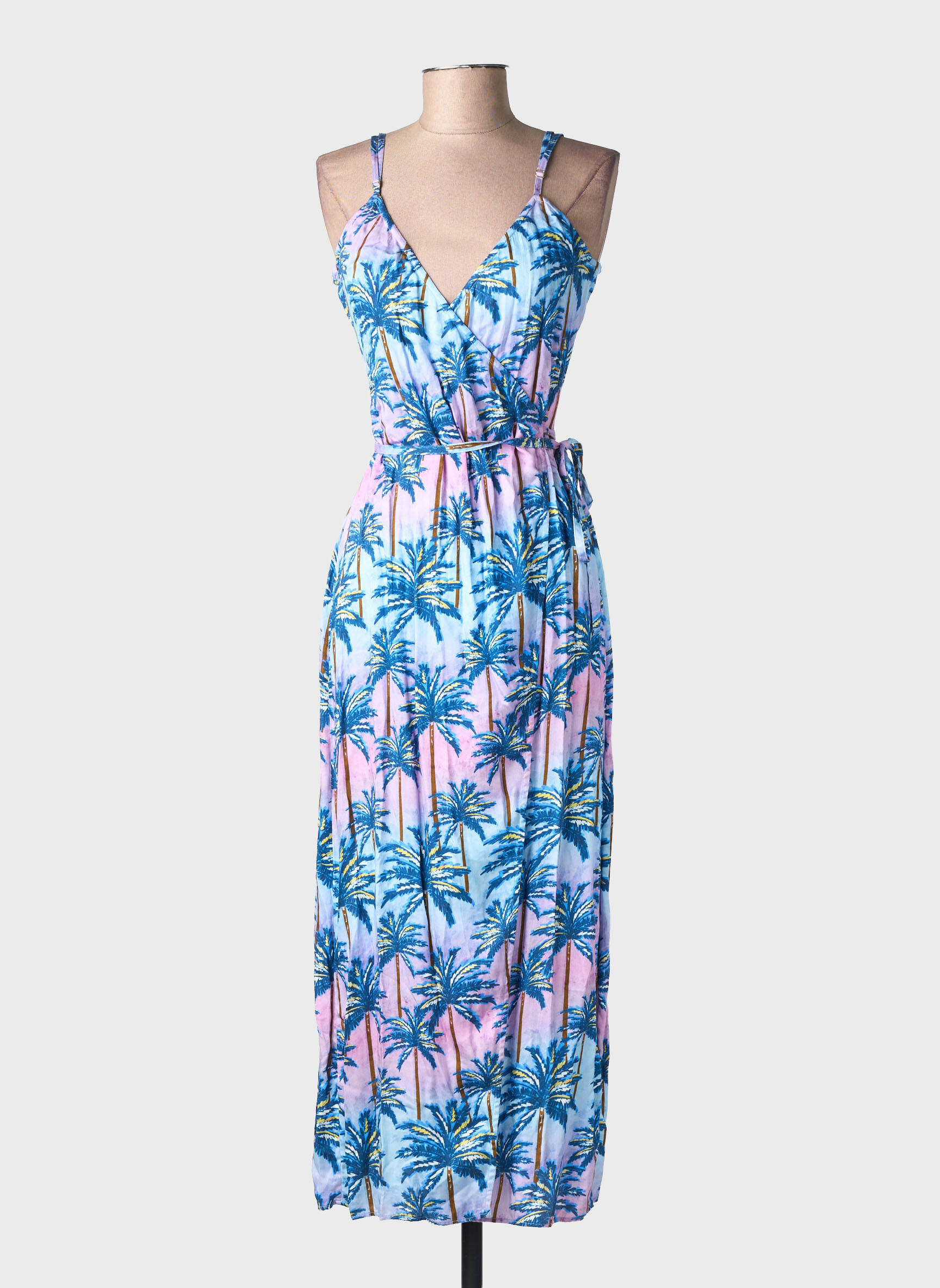 Robe mi-longue imprimé fantaisie fines bretelles bleu LA PETITE ETOILE femme