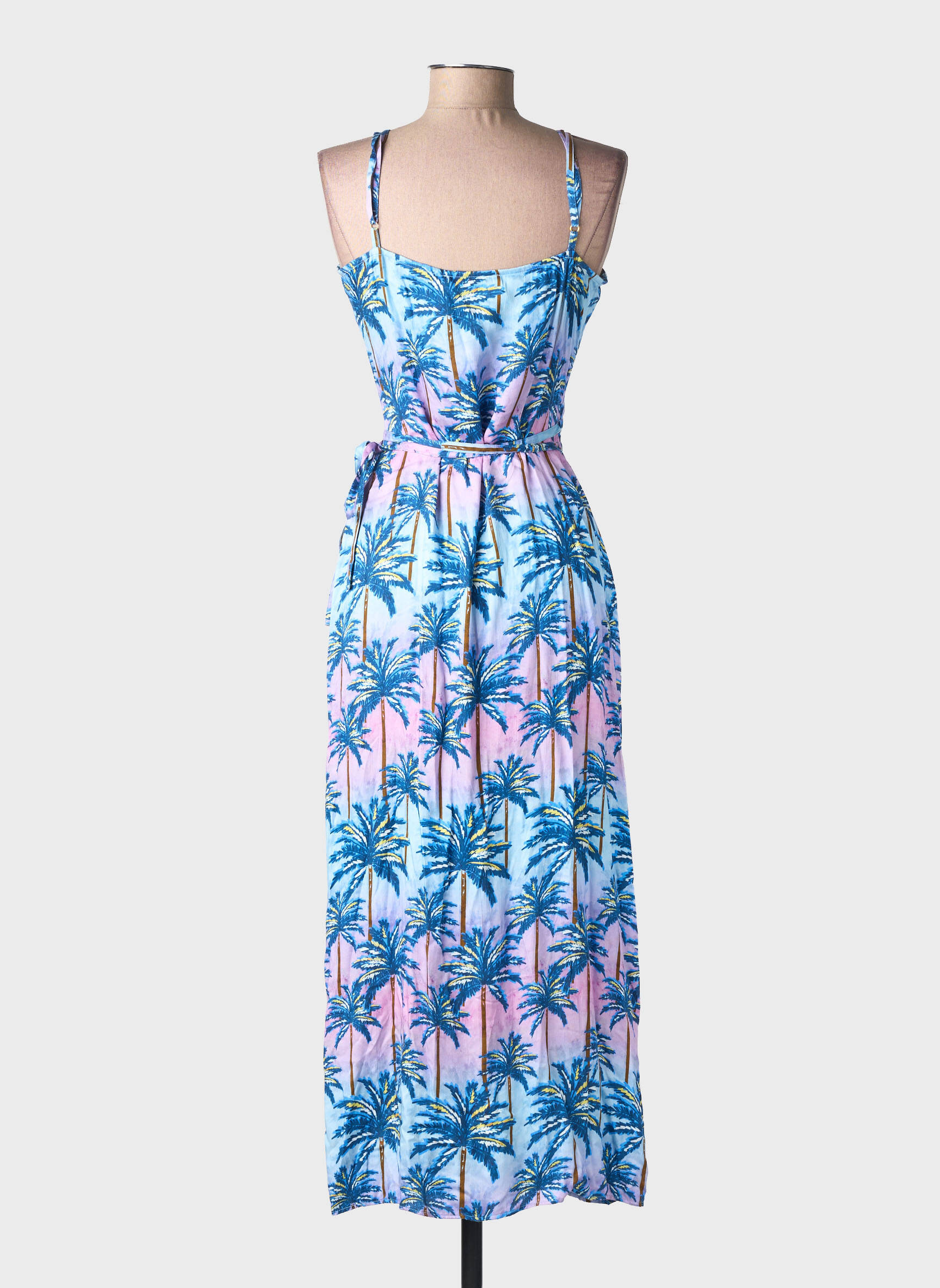 Robe mi-longue imprimé fantaisie fines bretelles bleu LA PETITE ETOILE femme
