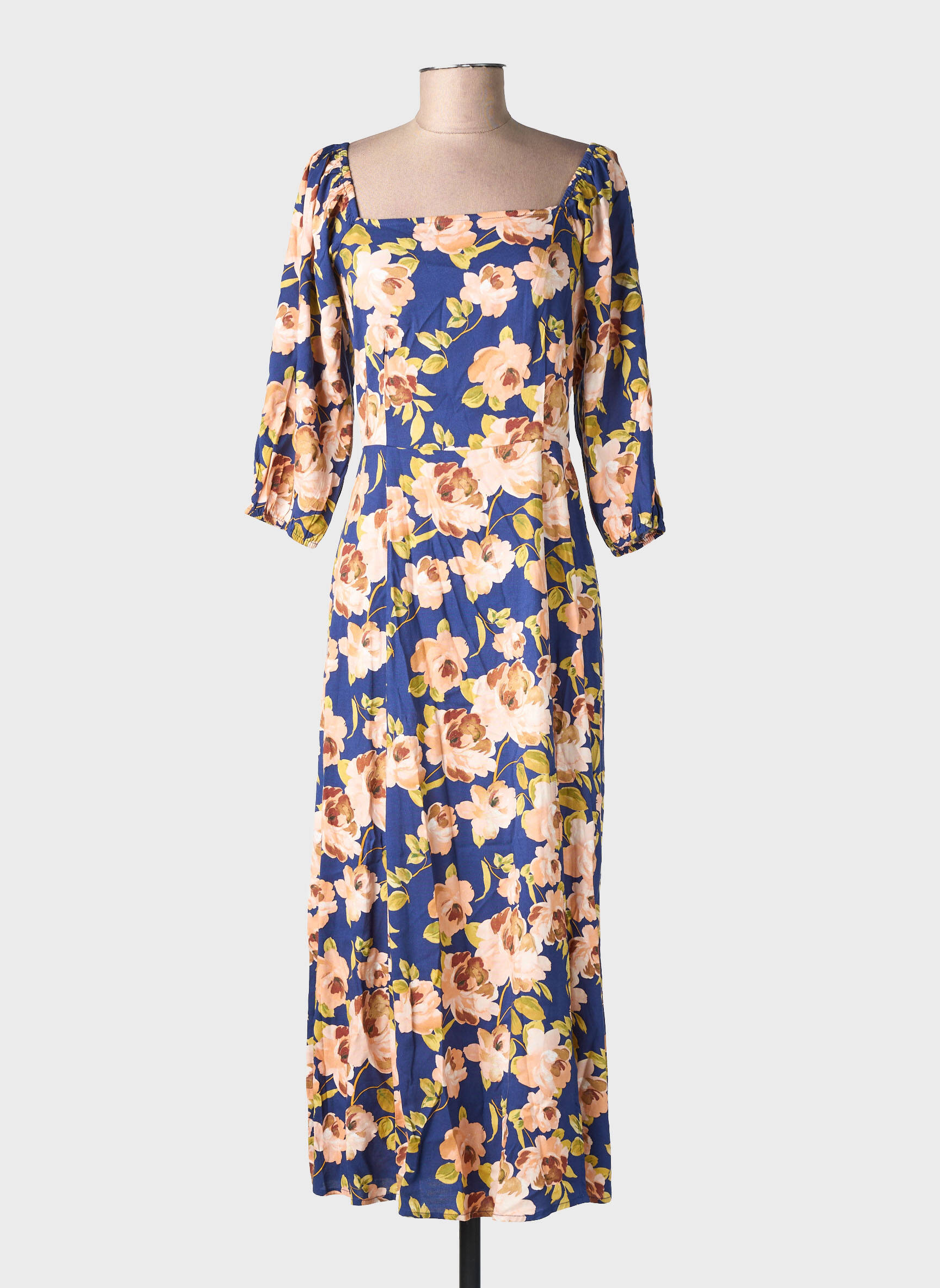 Robe longue imprimé fantaisie manches 3/4 bleu LA PETITE ETOILE femme