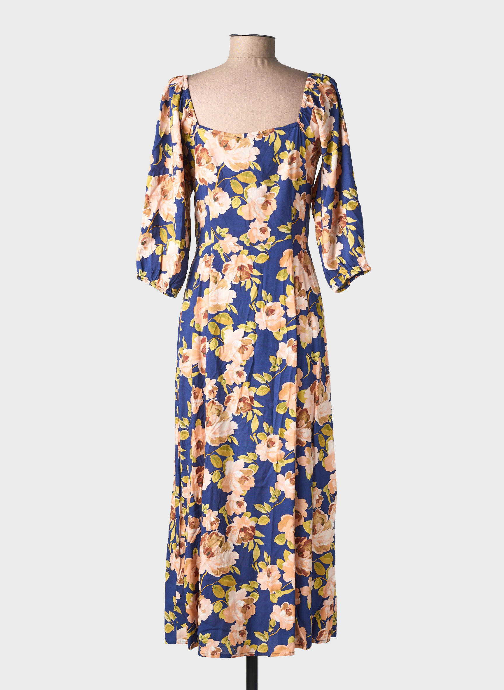 Robe longue imprimé fantaisie manches 3/4 bleu LA PETITE ETOILE femme