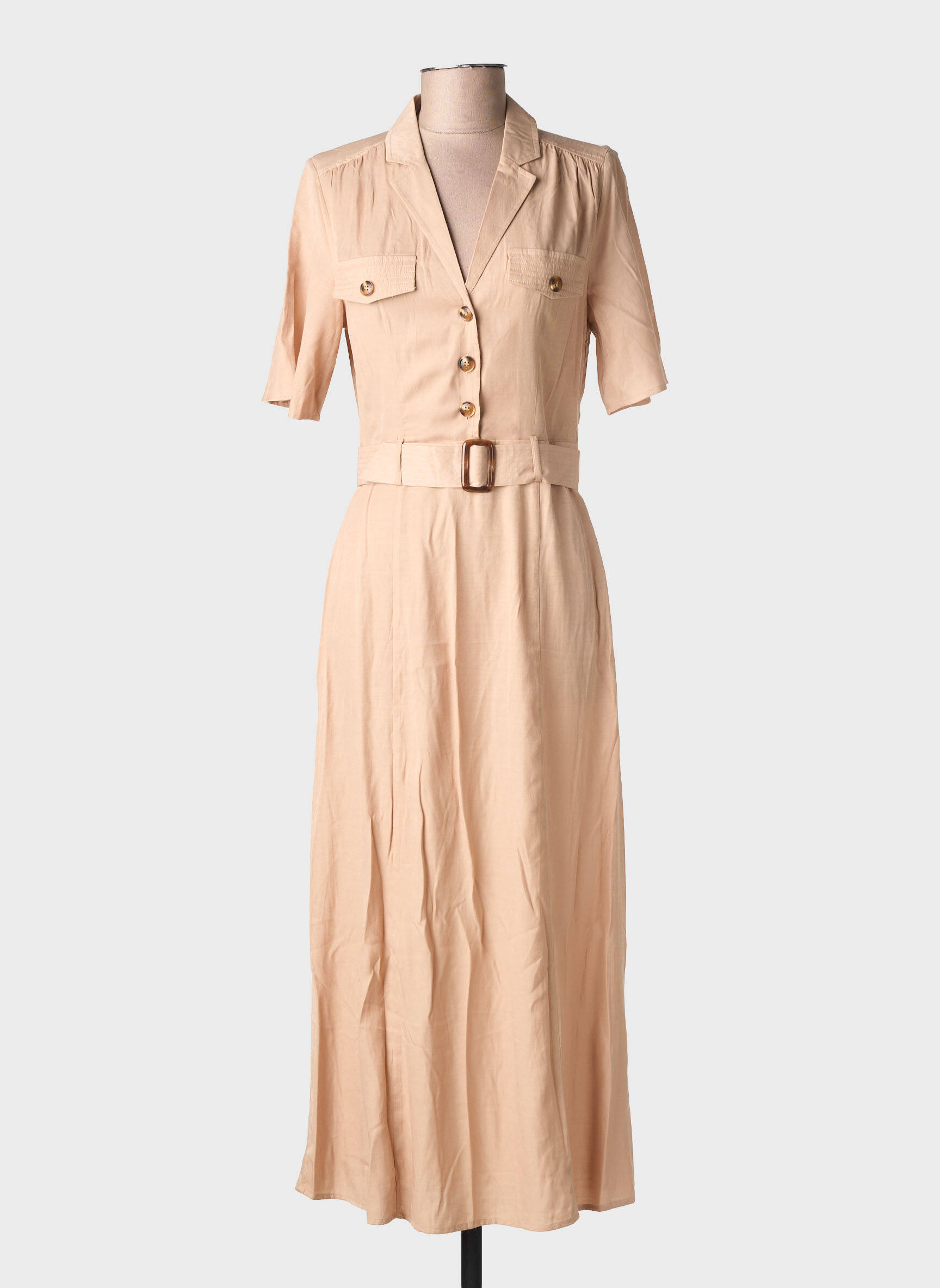 Robe mi-longue manches courtes manches courtes beige LA PETITE ETOILE femme