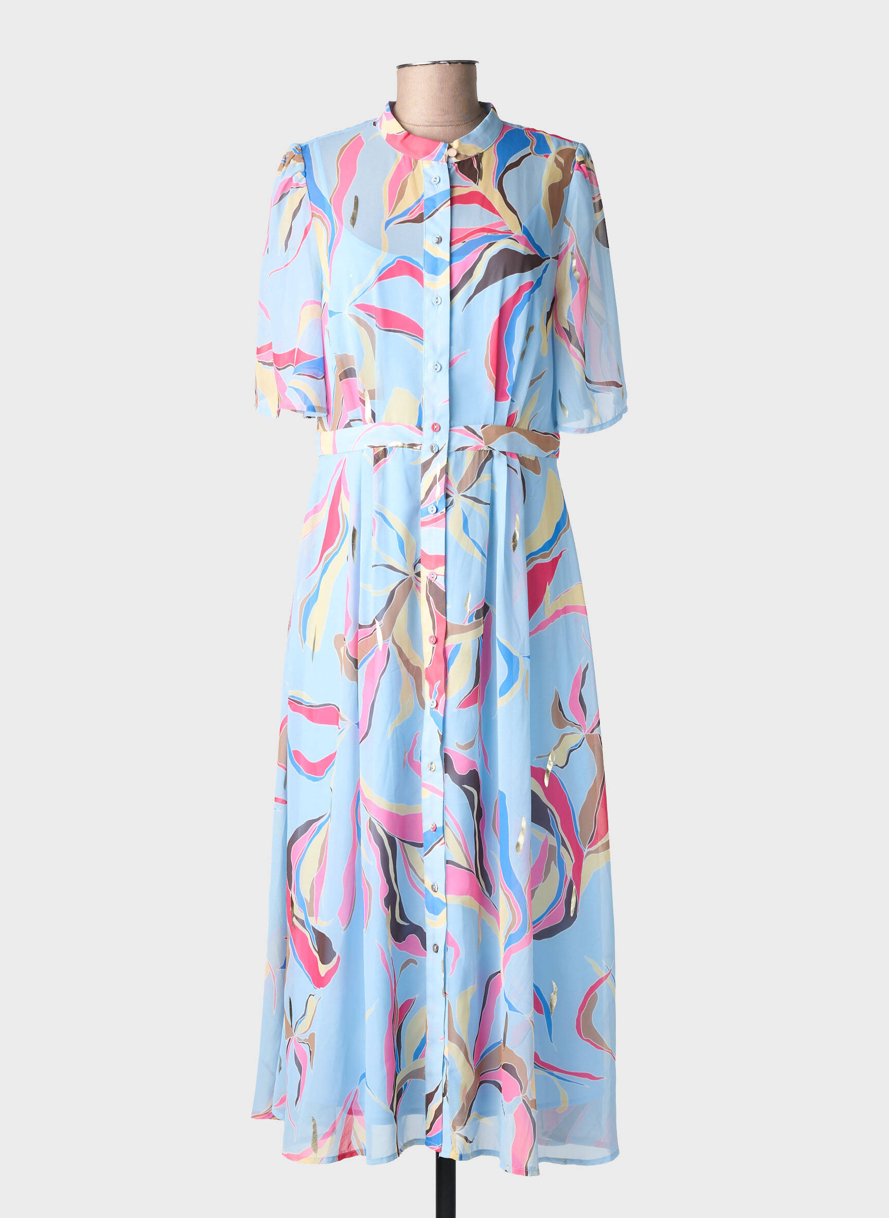 Robe mi-longue imprimé fantaisie manches courtes bleu NUMPH femme