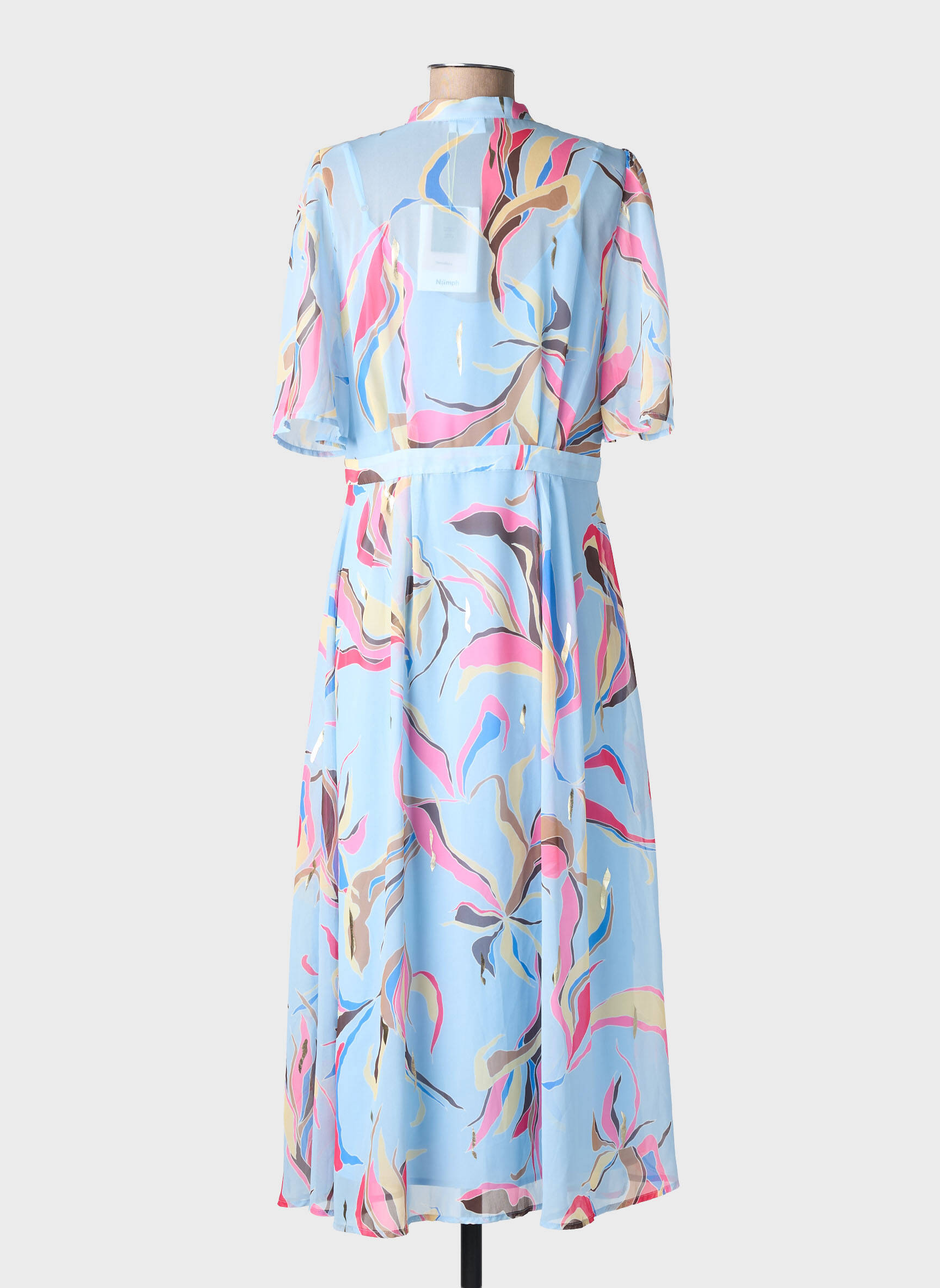 Robe mi-longue imprimé fantaisie manches courtes bleu NUMPH femme