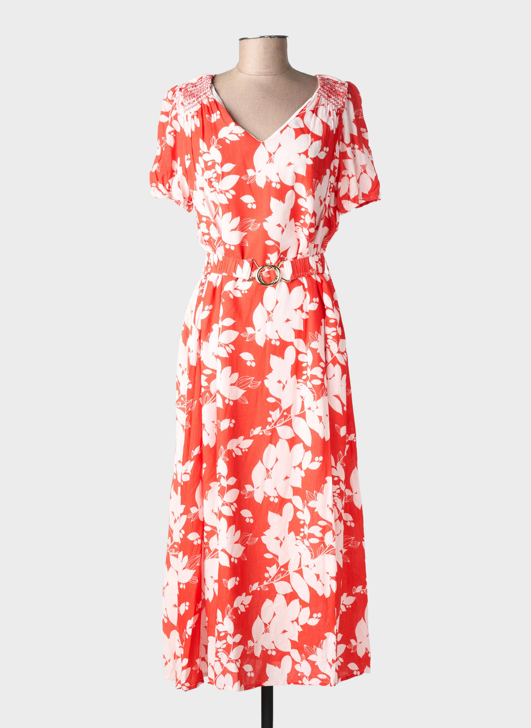 Robe longue imprimé fantaisie manches courtes rouge EMILIE.K femme