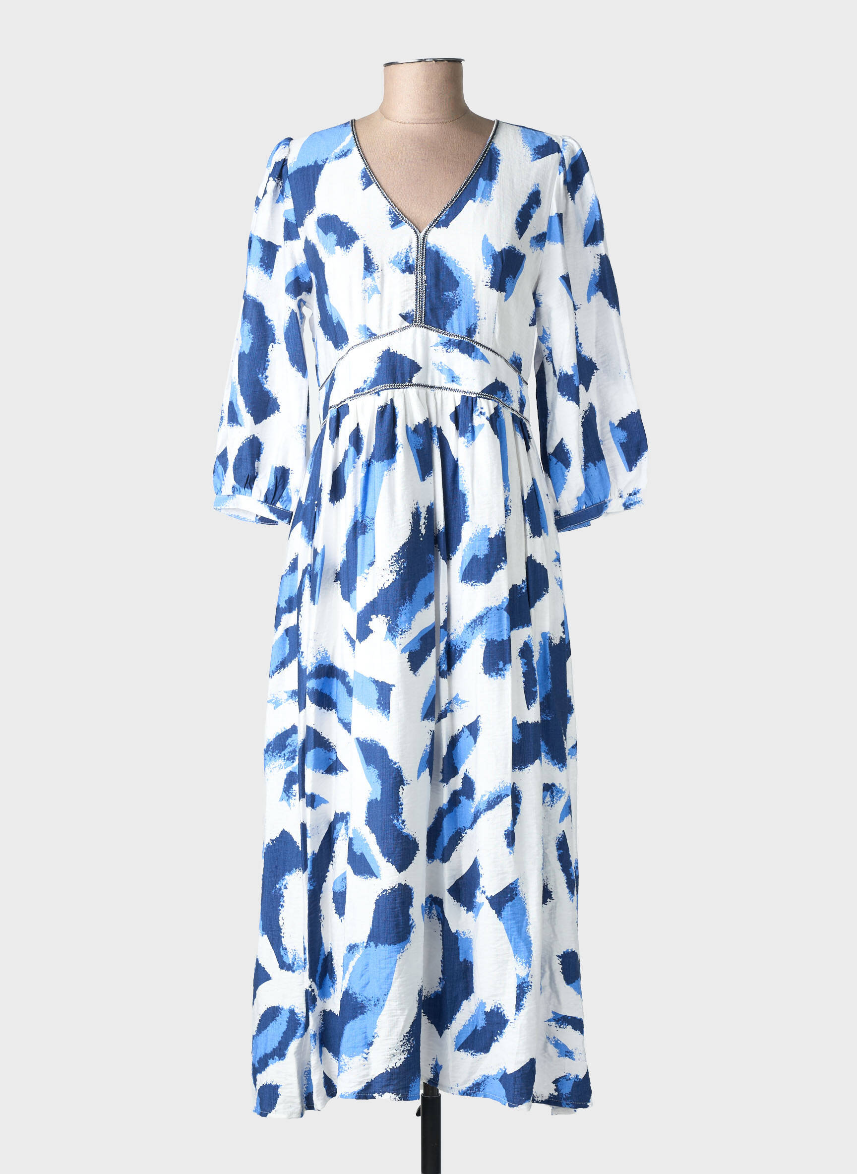 Robe longue imprimé fantaisie manches 3/4 bleu EMILIE.K femme