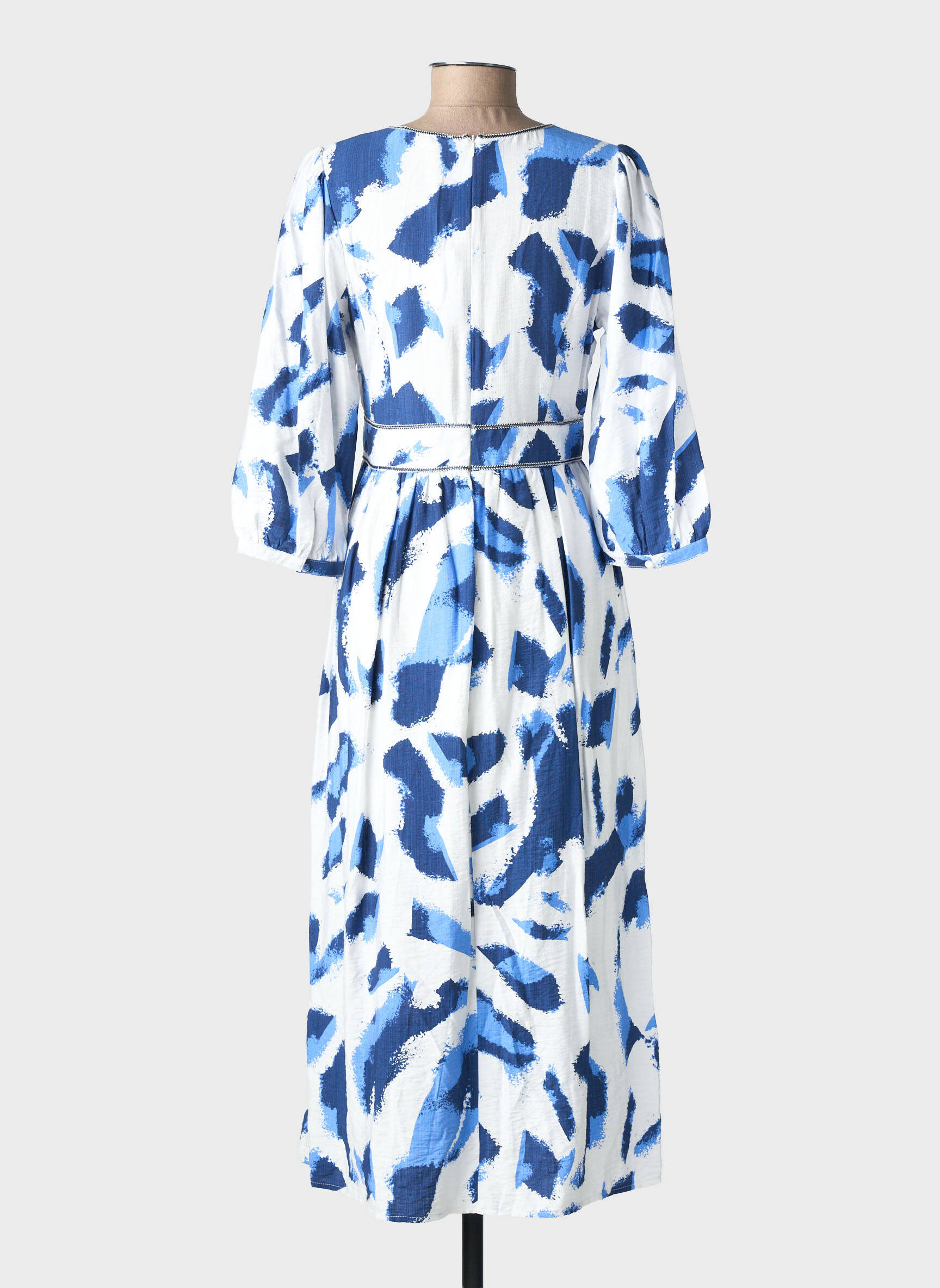 Robe longue imprimé fantaisie manches 3/4 bleu EMILIE.K femme