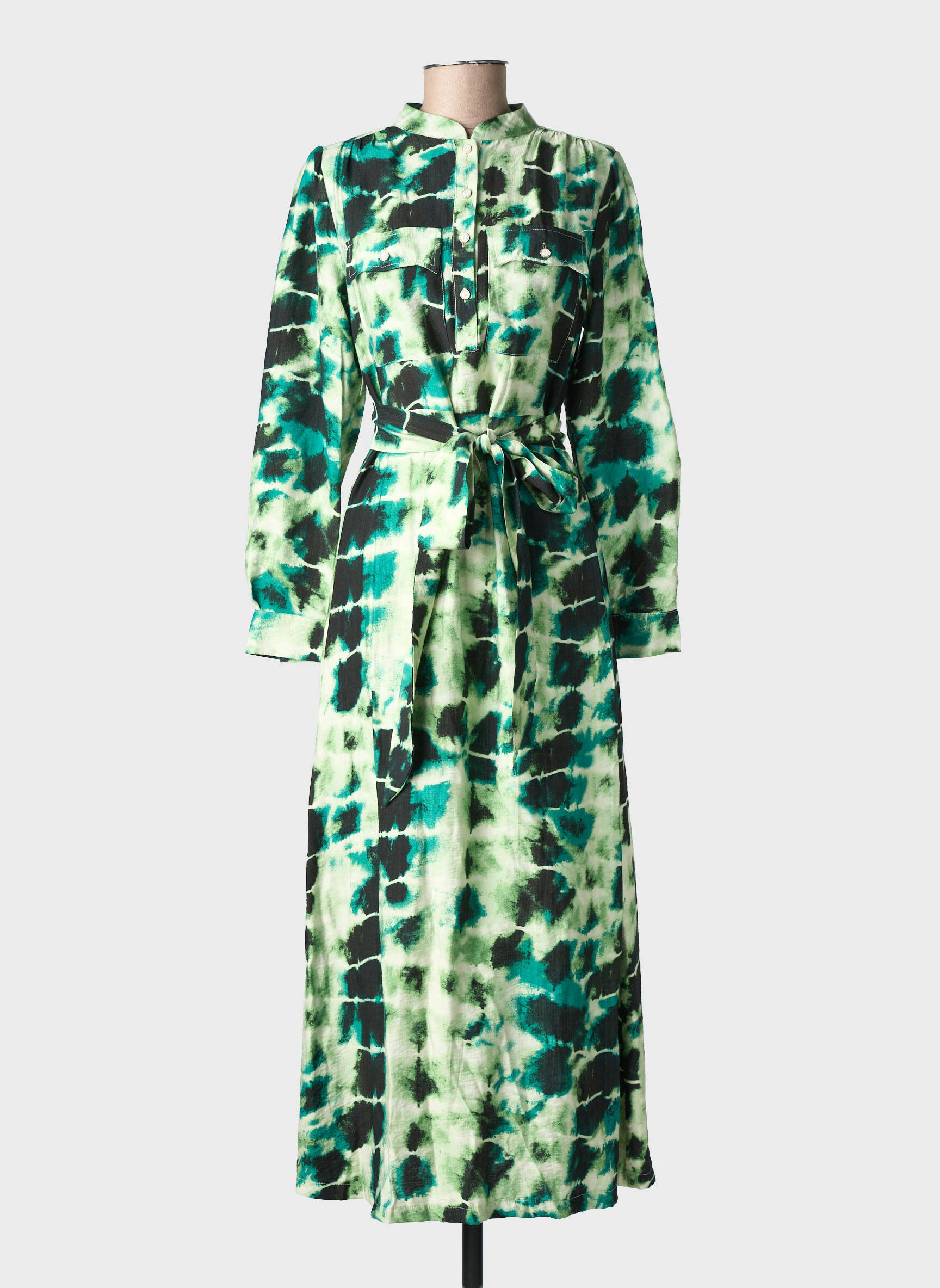 Robe longue manches longues manches longues vert EMILIE.K femme