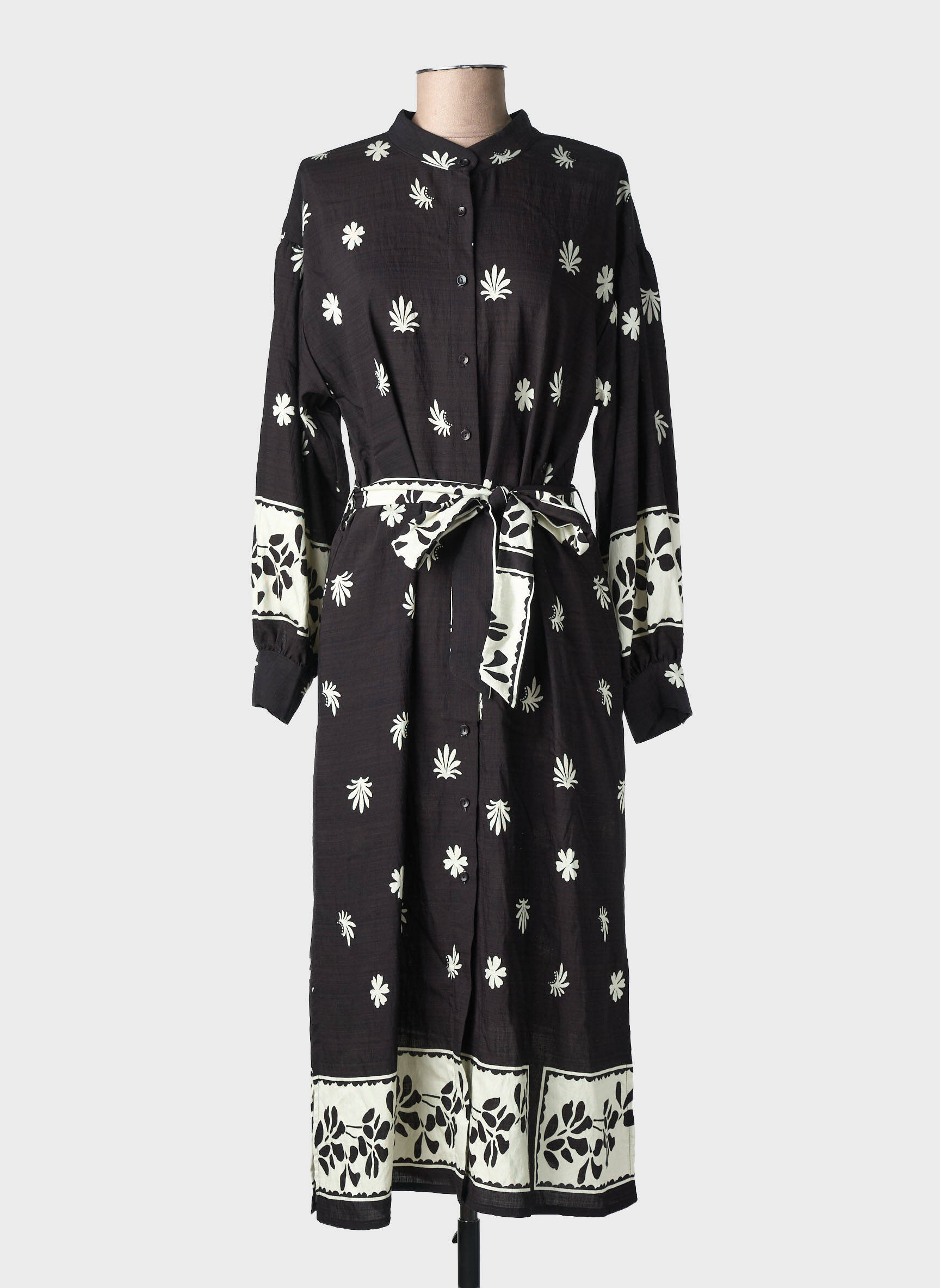 Robe longue manches longues manches longues noir EMILIE.K femme