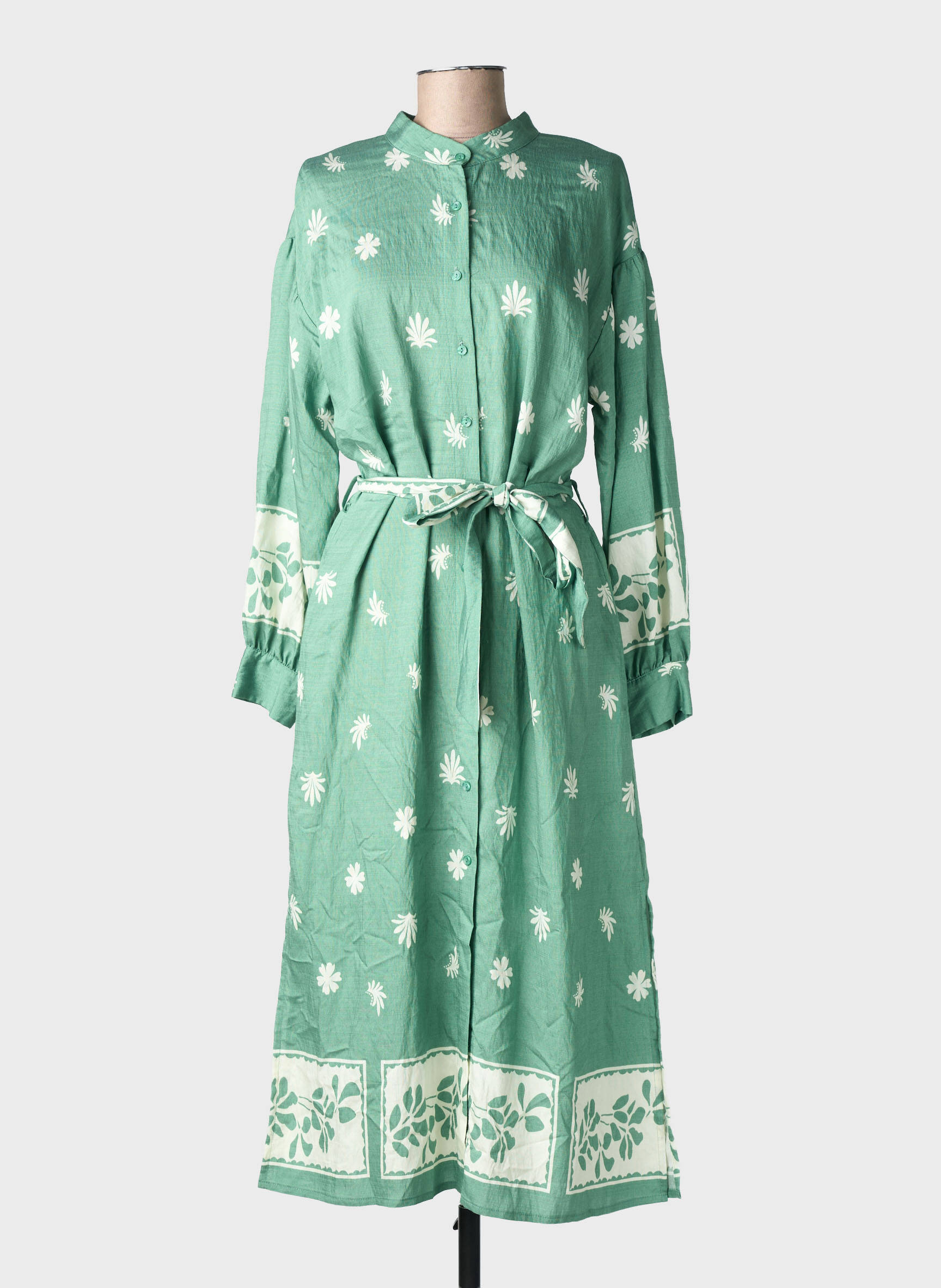 Robe longue manches longues manches longues vert EMILIE.K femme
