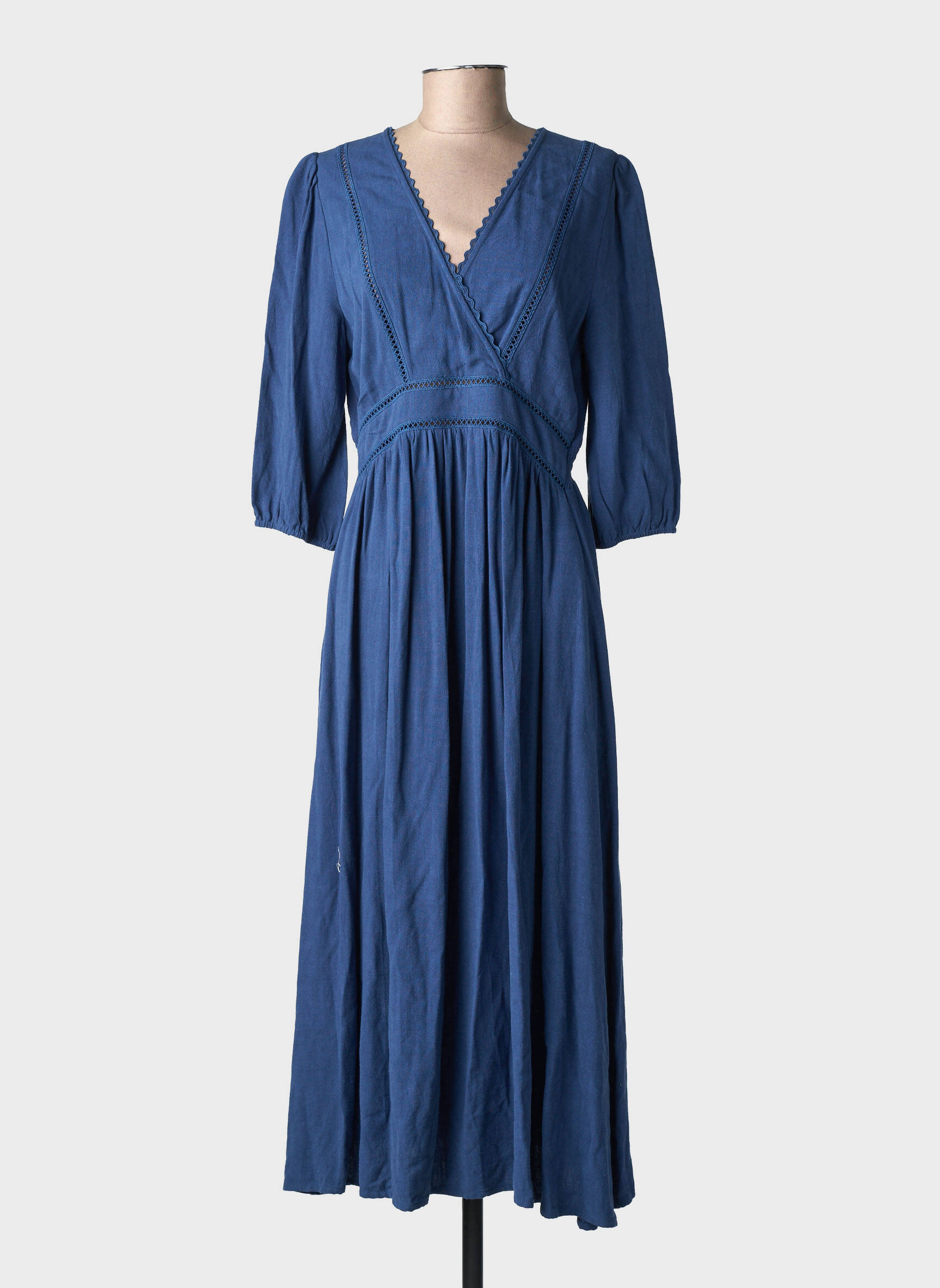 Robe longue coupe cintrée manches 3/4 bleu EMILIE.K femme