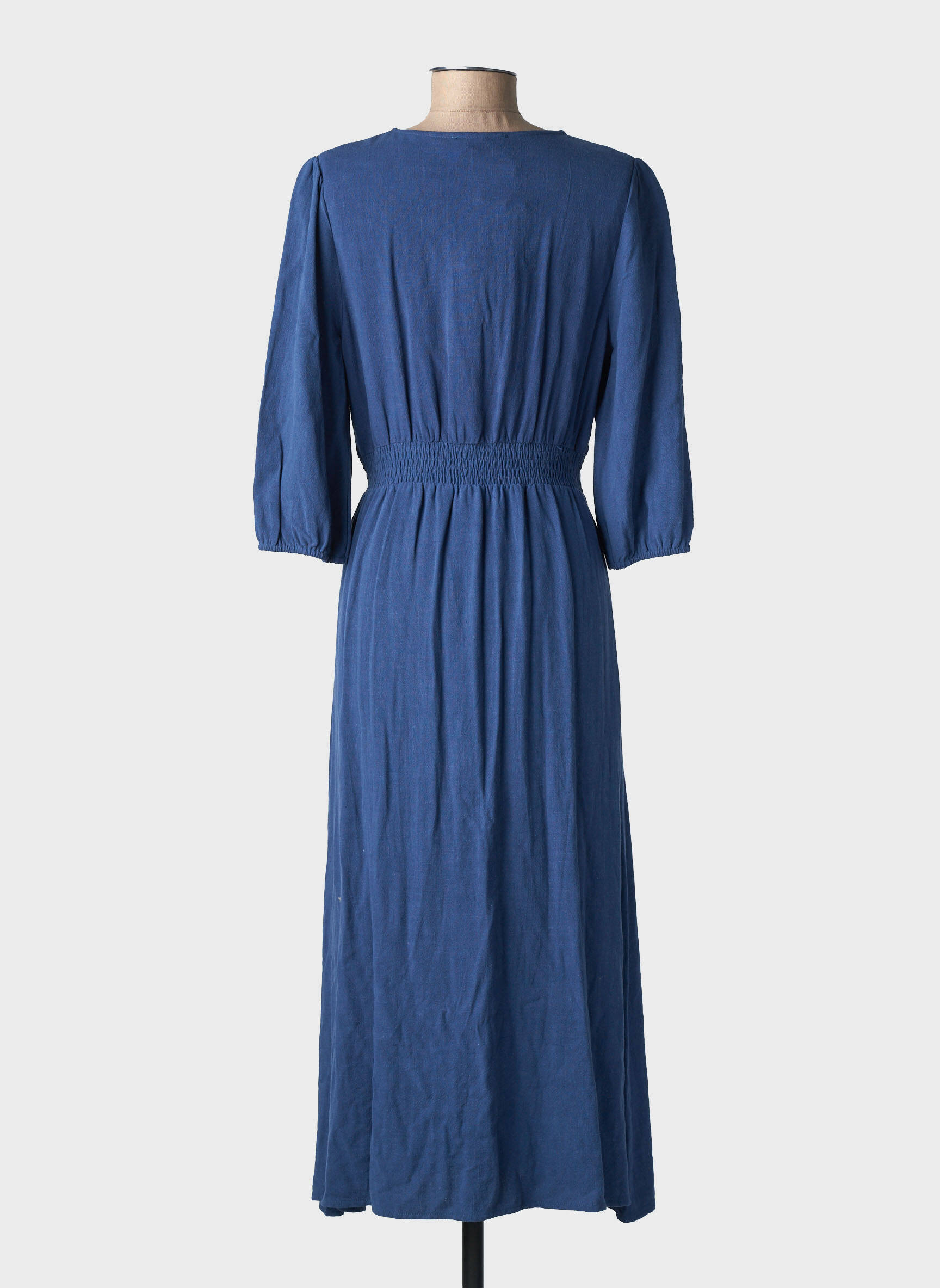 Robe longue coupe cintrée manches 3/4 bleu EMILIE.K femme