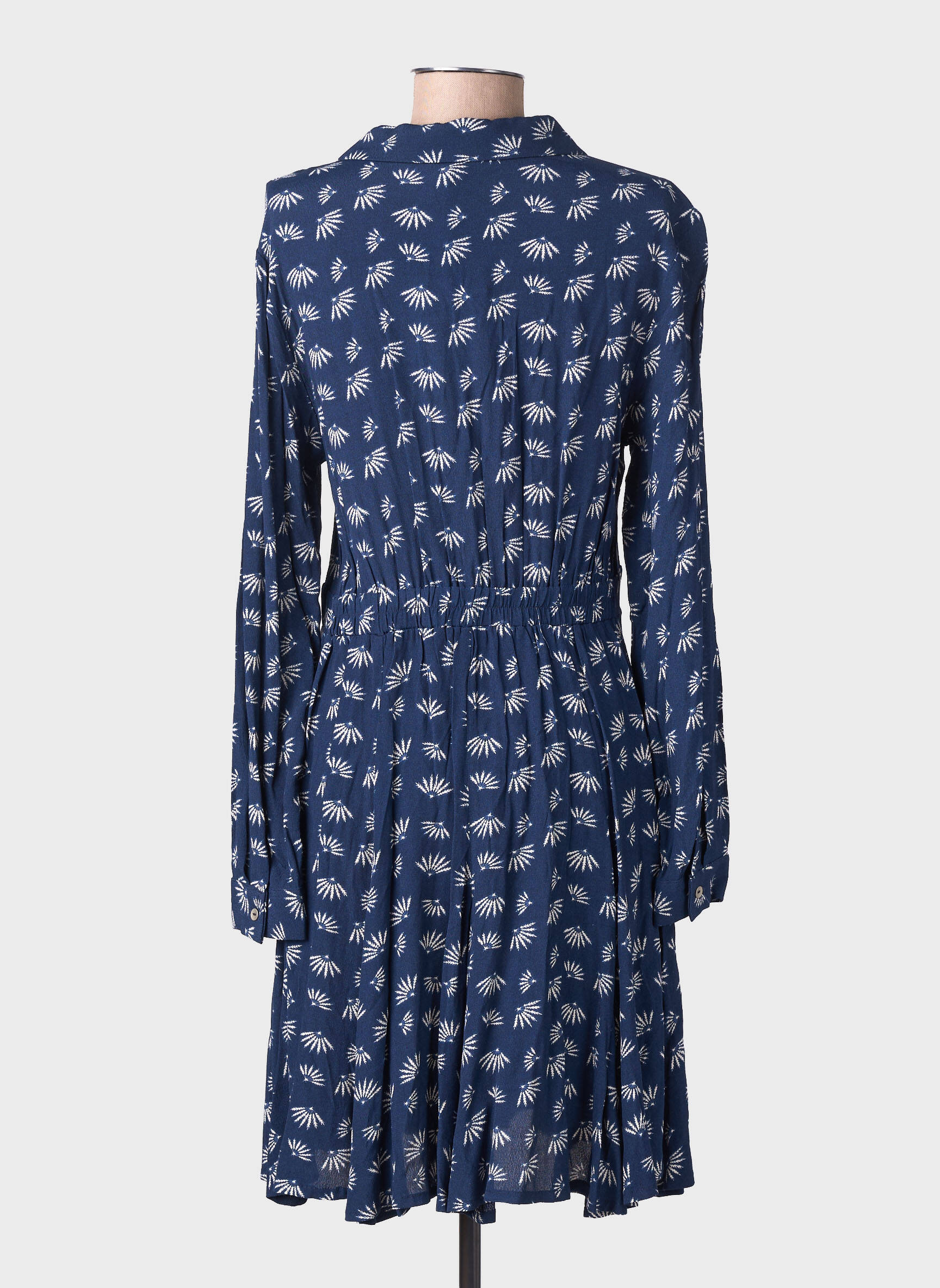 Robe mi-longue imprimé fantaisie manches longues bleu YUKA femme