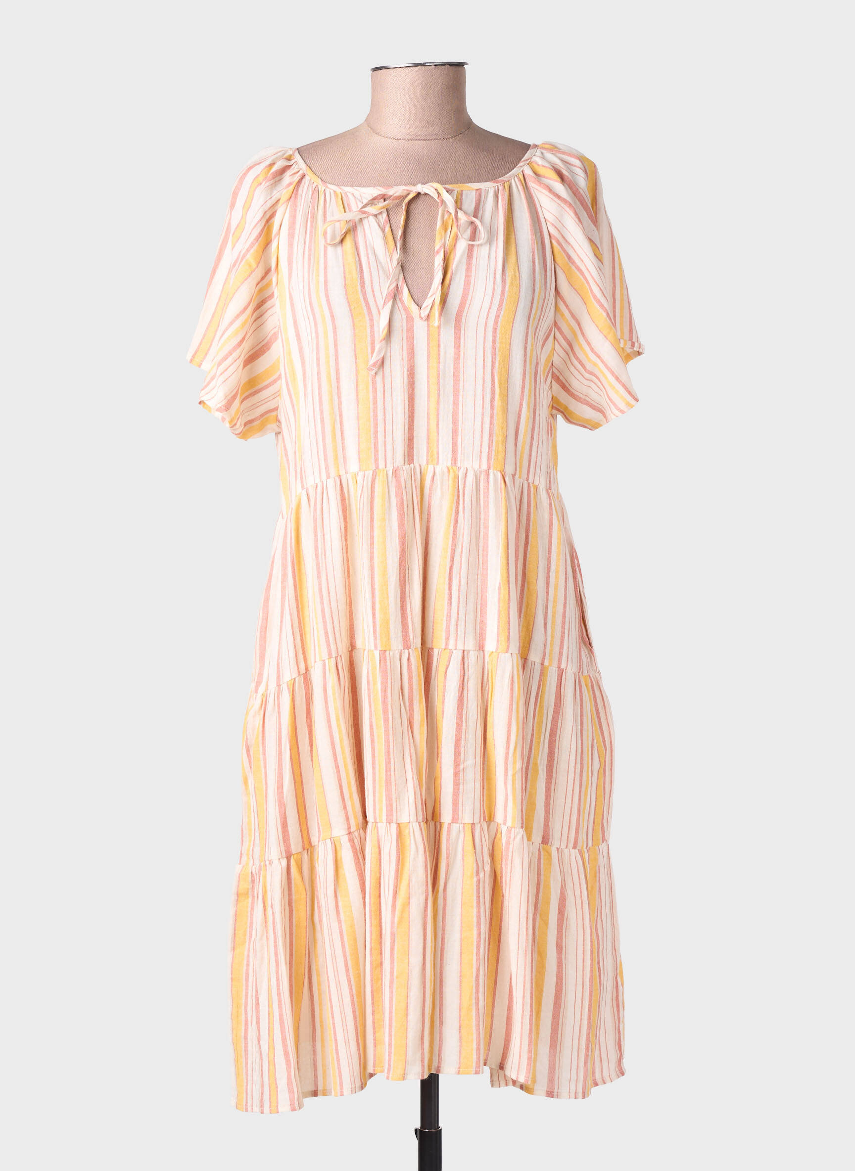 Robe mi-longue manches courtes manches courtes jaune ARTLOVE femme