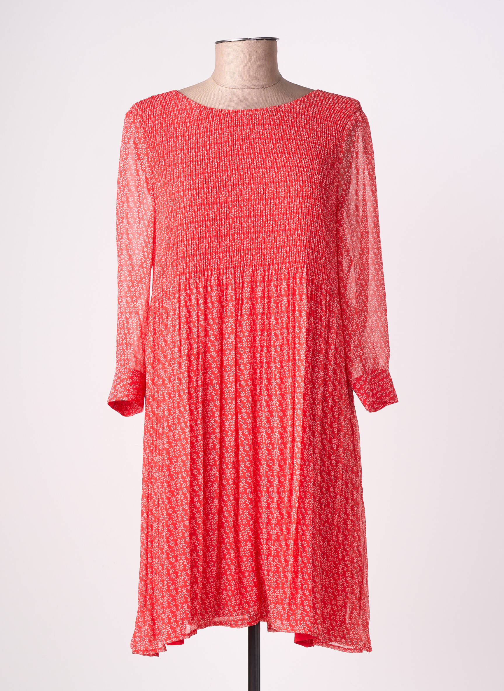 Robe mi-longue imprimé fantaisie manches longues rouge LA PETITE ETOILE femme