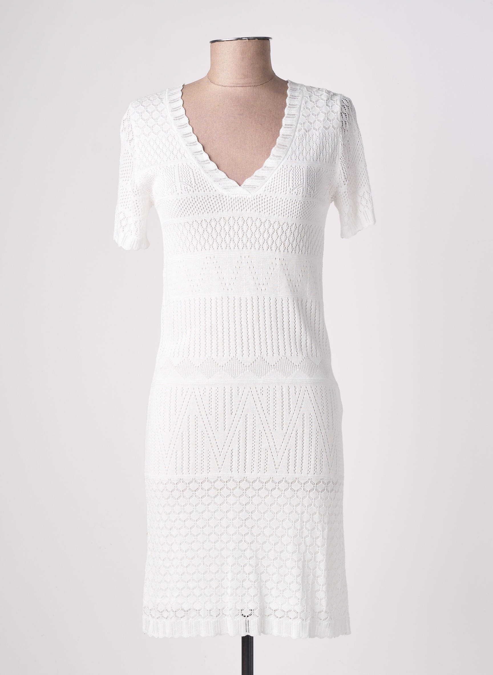 Robe mi-longue manches courtes manches courtes blanc ARTLOVE femme