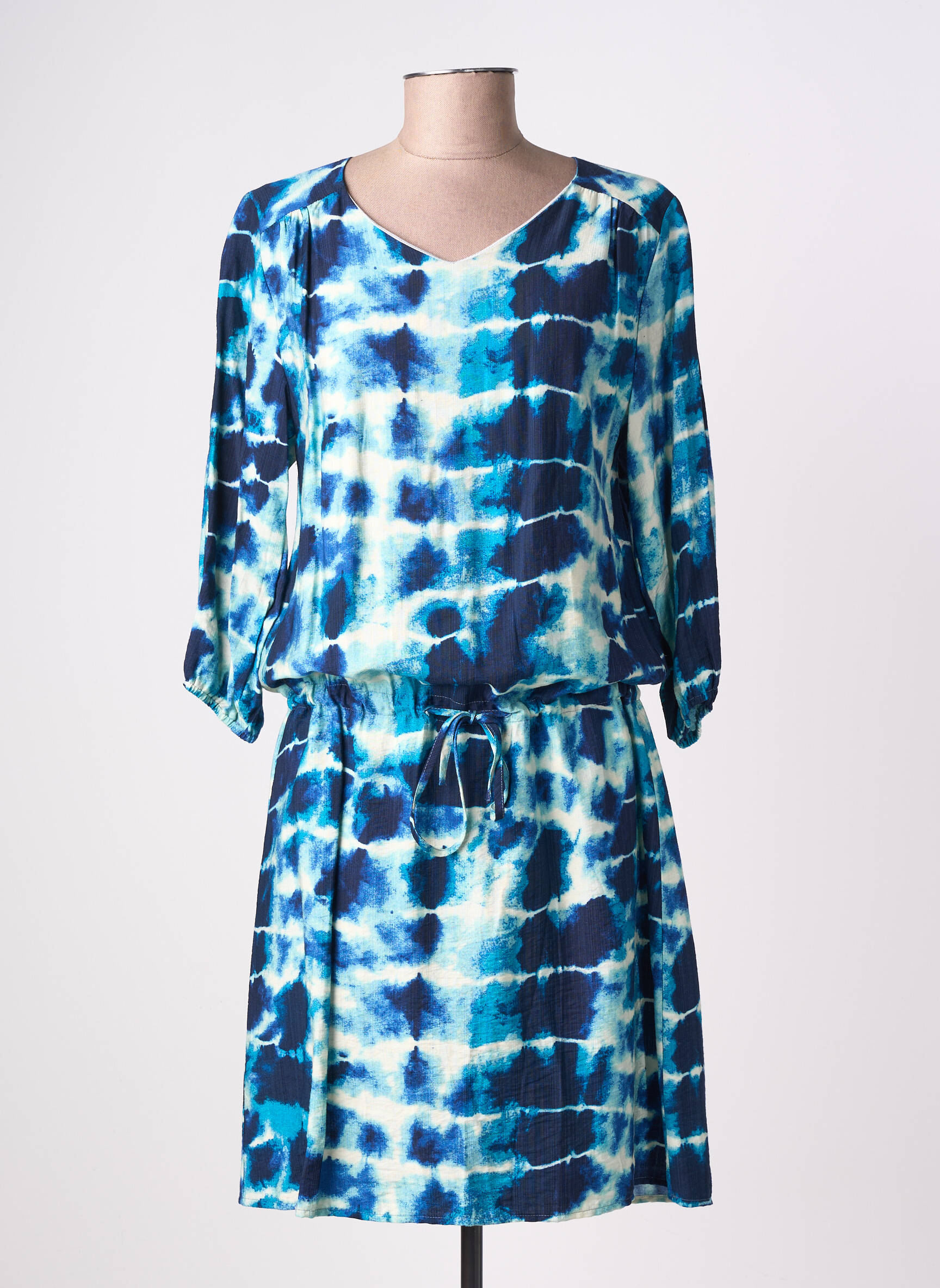 Robe mi-longue manches 3/4 manches 3/4 bleu EMILIE.K femme