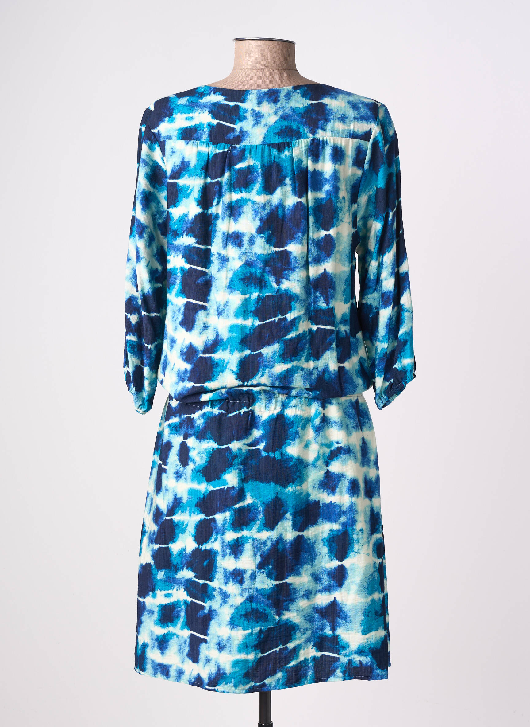 Robe mi-longue manches 3/4 manches 3/4 bleu EMILIE.K femme