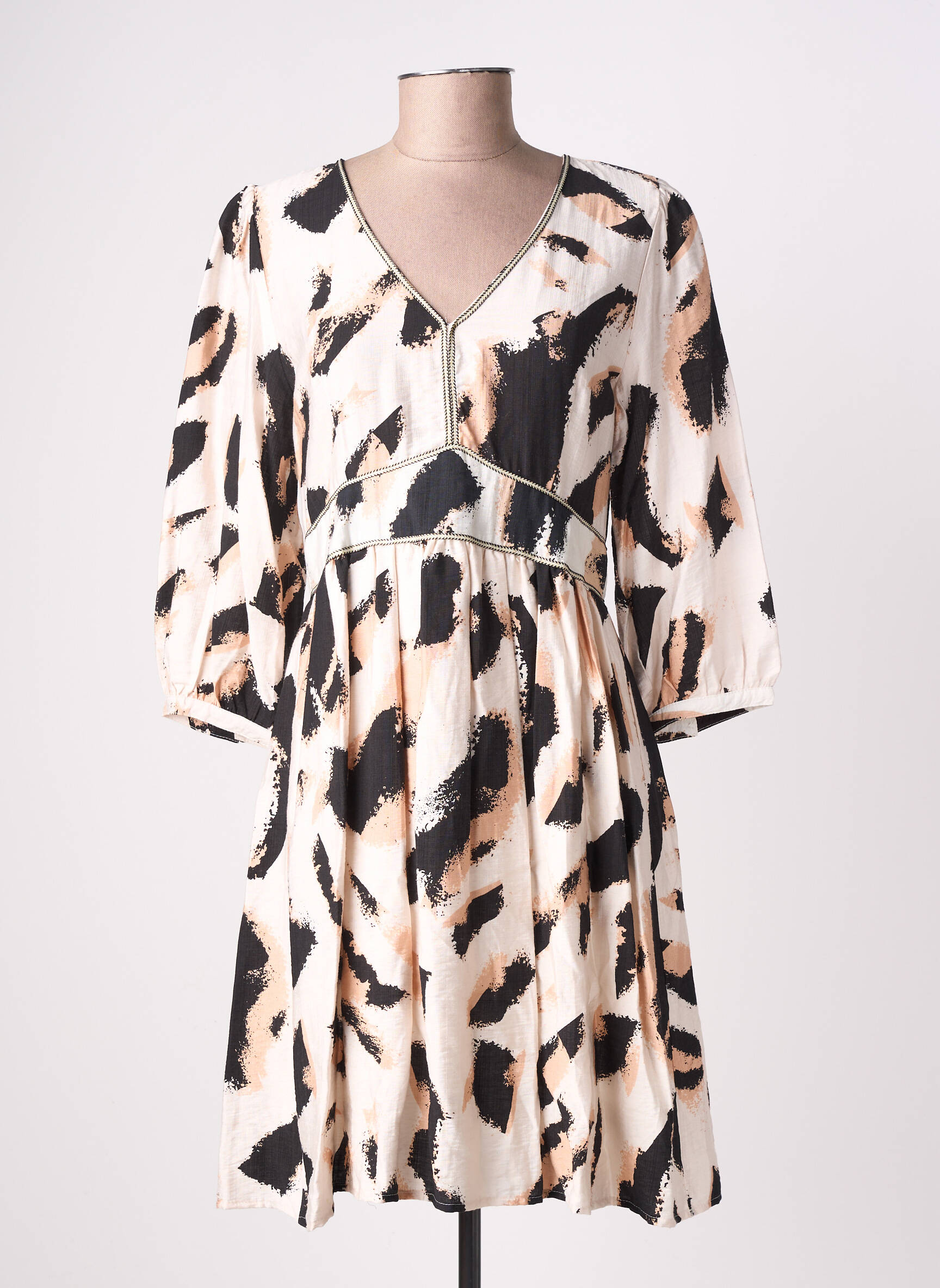 Robe mi-longue manches 3/4 manches 3/4 beige EMILIE.K femme
