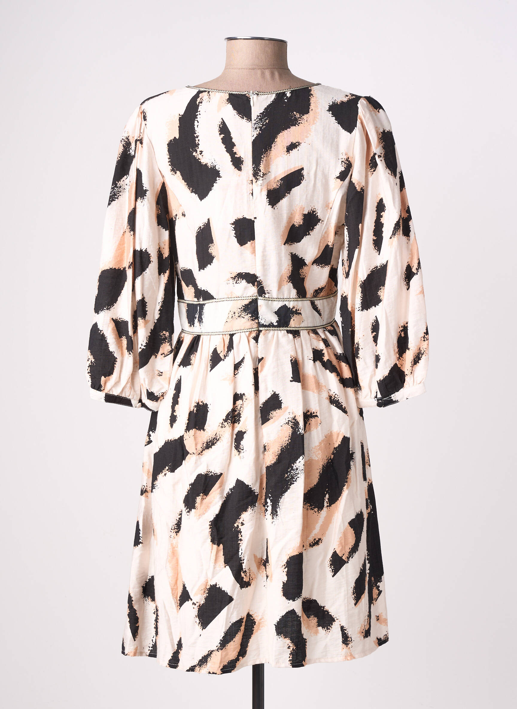 Robe mi-longue manches 3/4 manches 3/4 beige EMILIE.K femme