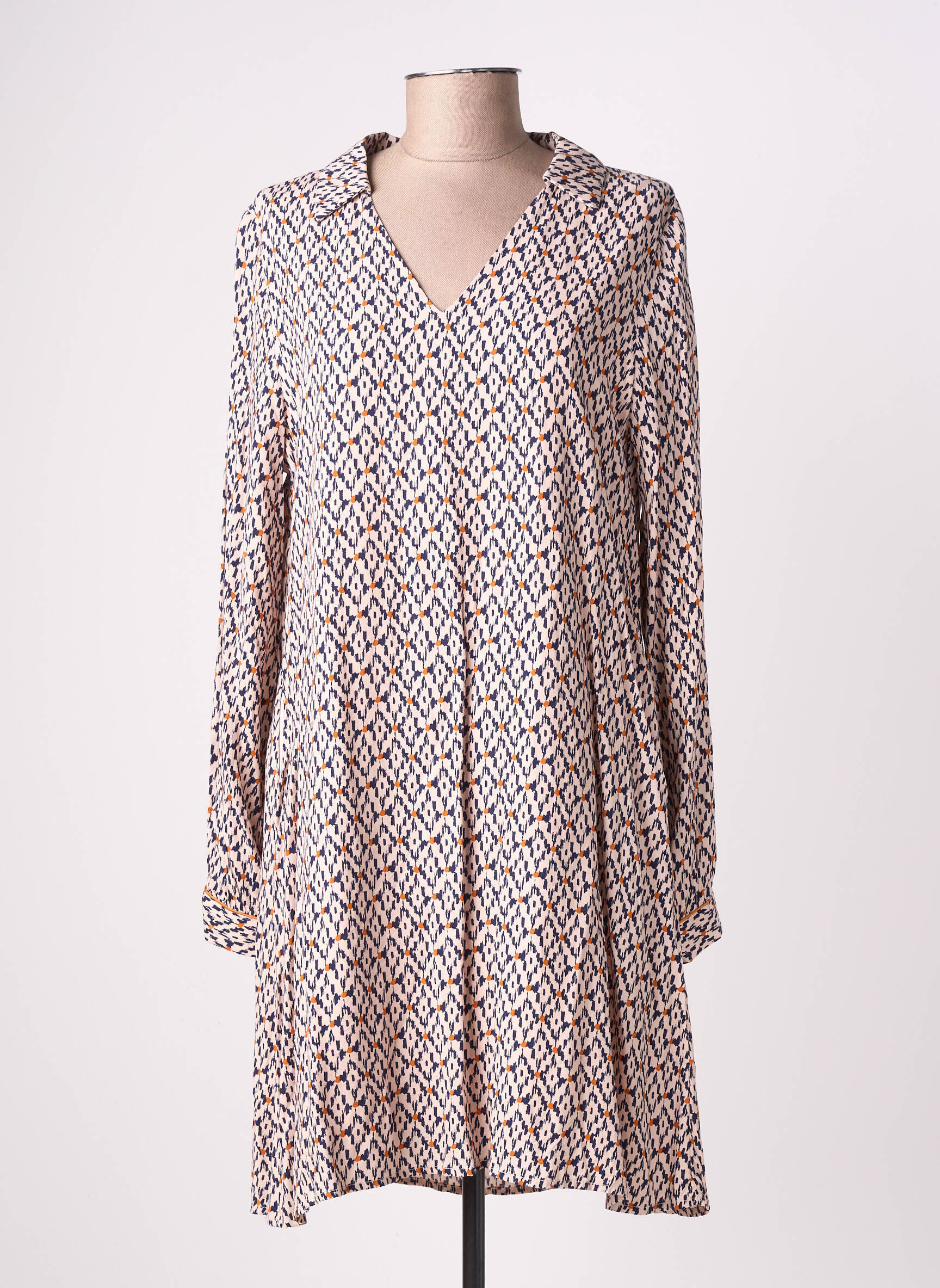 Robe mi-longue imprimé fantaisie manches longues rose EMILIE.K femme