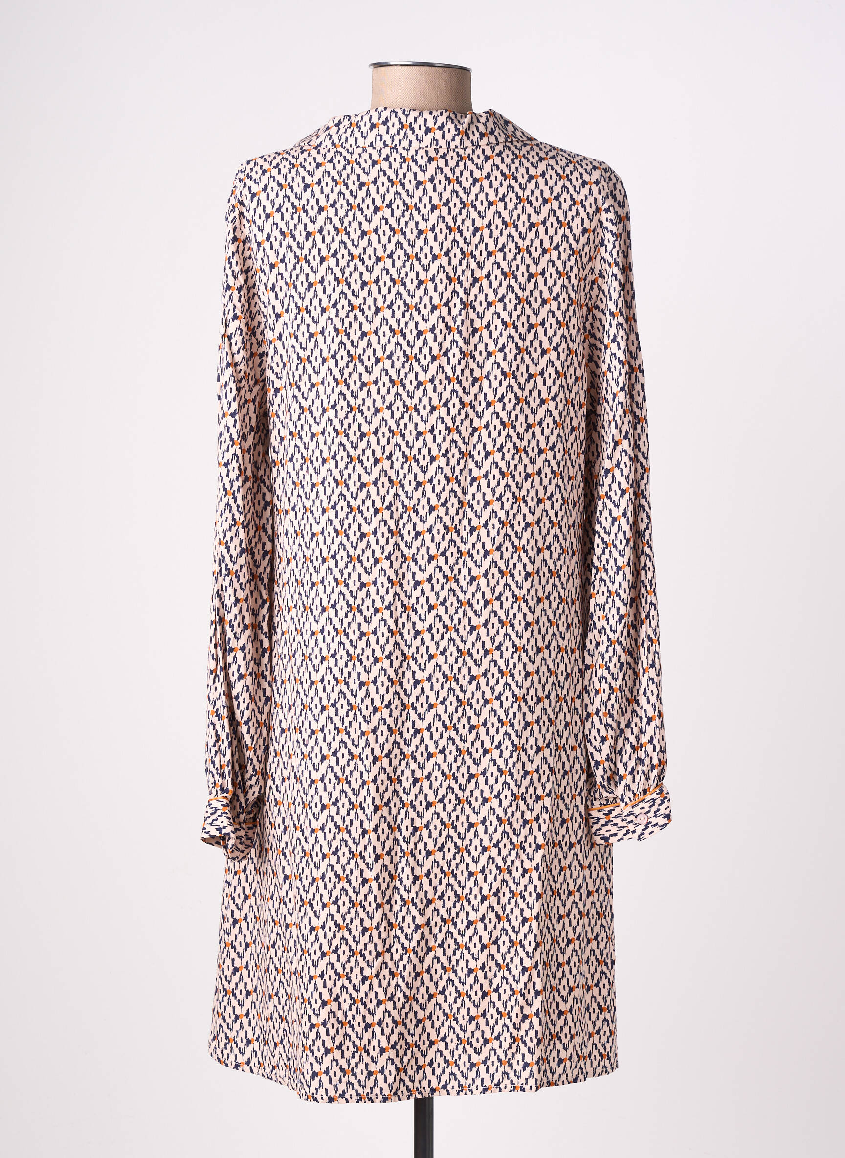 Robe mi-longue imprimé fantaisie manches longues rose EMILIE.K femme