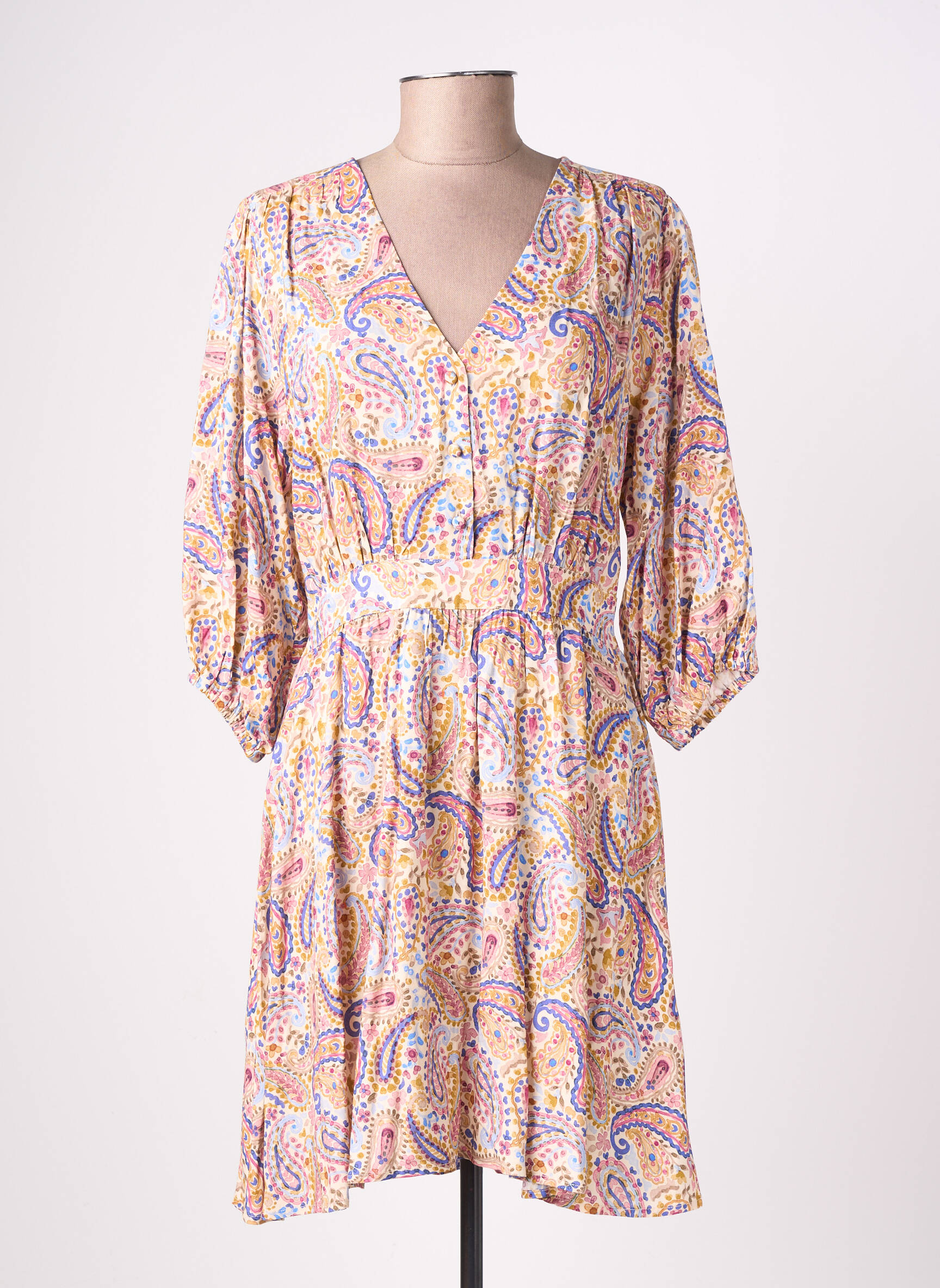 Robe mi-longue manches 3/4 manches 3/4 jaune LA PETITE ETOILE femme
