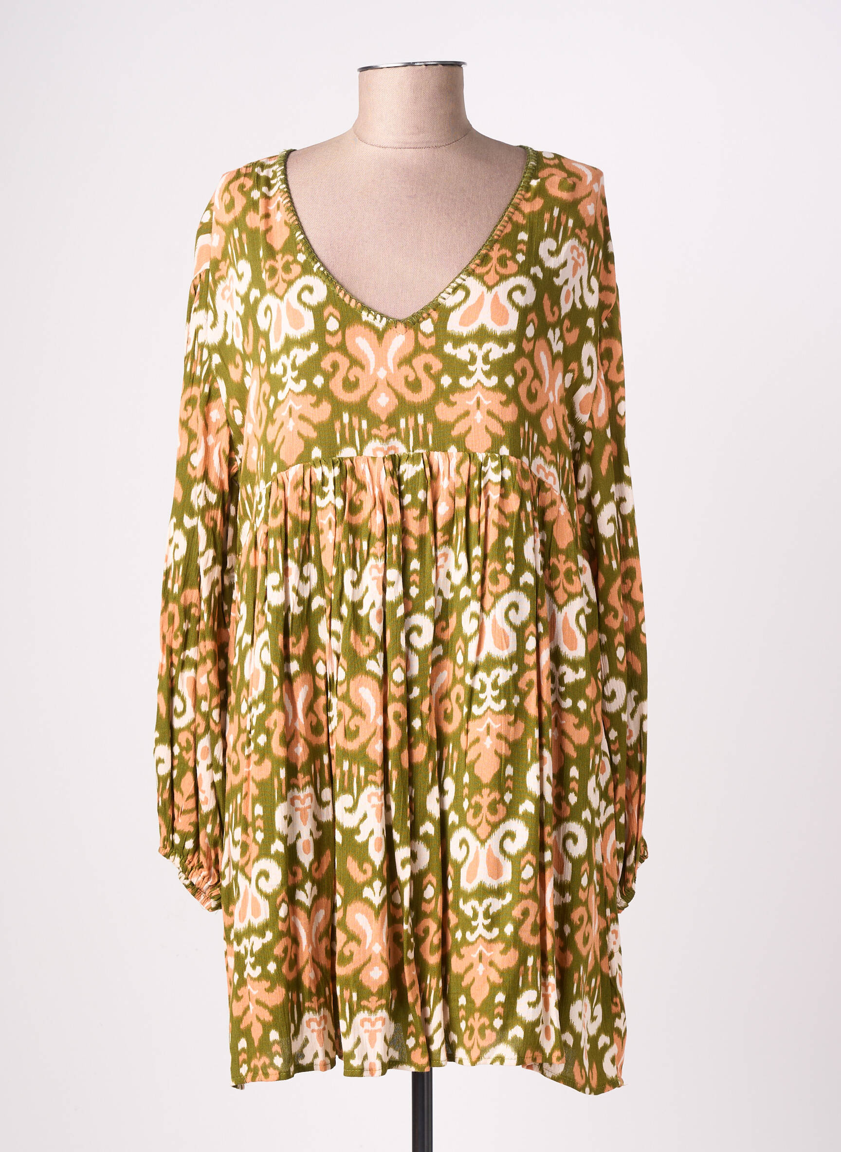 Robe courte manches longues manches longues vert EMILIE.K femme