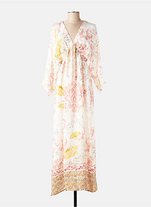 Robe longue imprimé fleurs manches 3/4 rose WU'SIDE femme