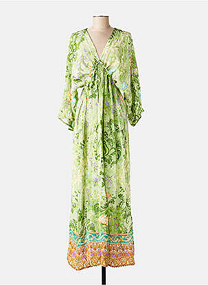 Robe longue imprimé fleurs manches 3/4 vert WU'SIDE femme