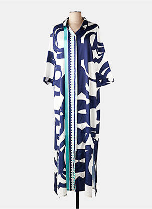 Robe longue imprimé fantaisie manches 3/4 bleu DARIA femme