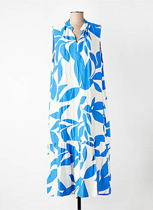 Robe longue tissage popeline sans manche bleu FLY OUT femme