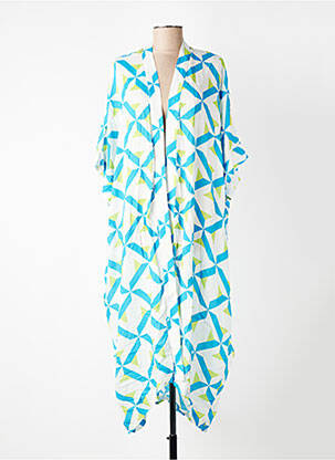 Veste kimono col v bleu MAT. femme