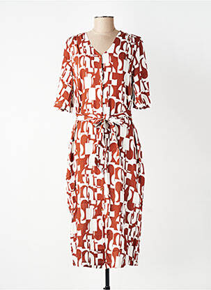 Robe mi-longue imprimé fantaisie manches courtes marron ZILCH femme