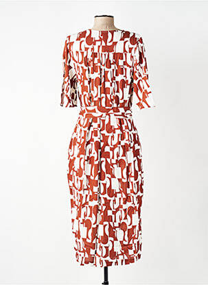 Robe mi-longue imprimé fantaisie manches courtes marron ZILCH femme