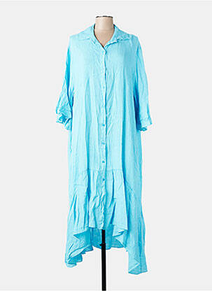 Robe longue coupe évasée manches 3/4 bleu VINTAGE femme