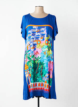 Robe mi-longue imprimé fleurs manches courtes bleu AN II VITO femme