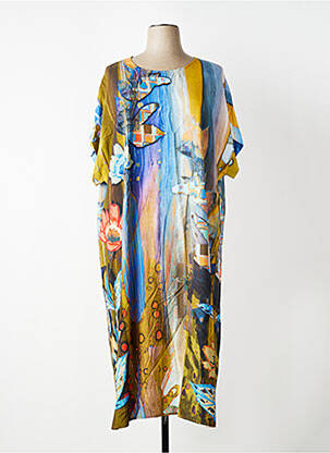 Robe longue tissage popeline manches courtes bleu FLY OUT femme