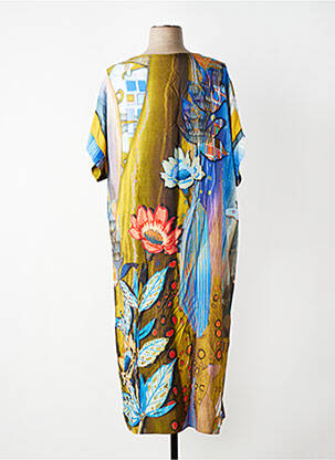 Robe longue tissage popeline manches courtes bleu FLY OUT femme