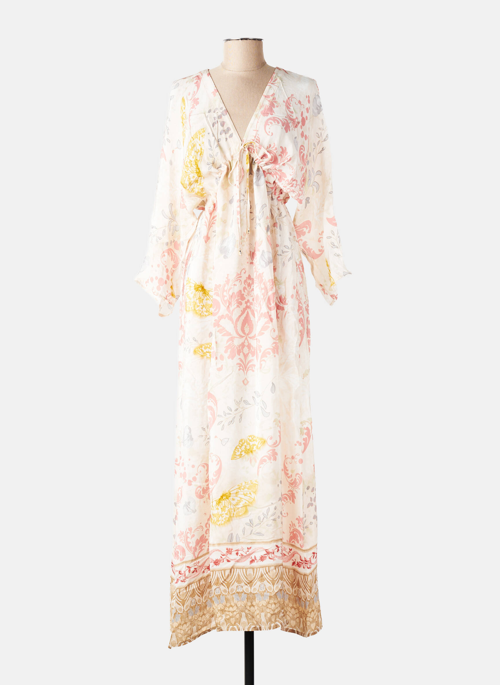 Robe longue imprimé fleurs manches 3/4 rose WU'SIDE femme