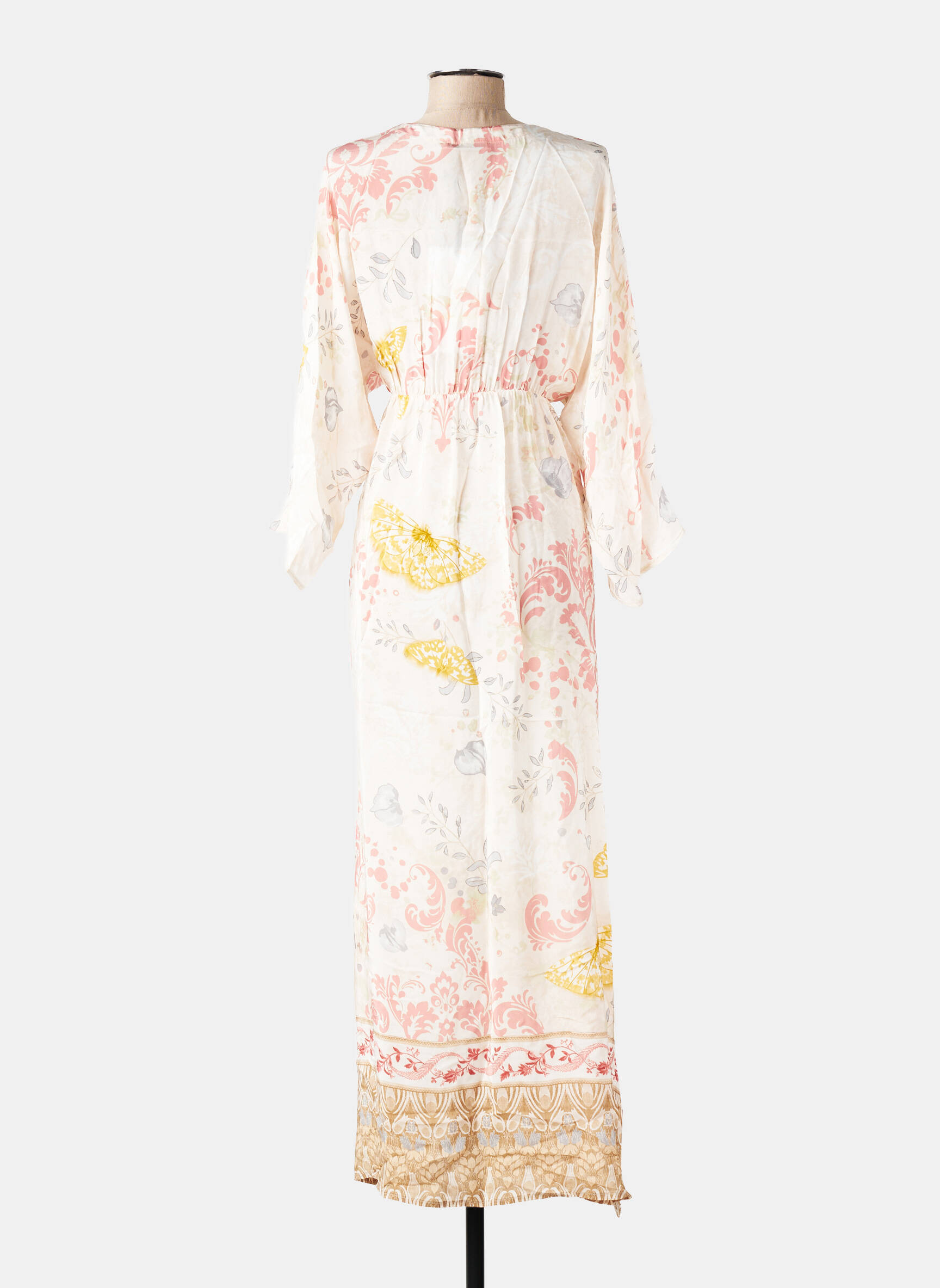 Robe longue imprimé fleurs manches 3/4 rose WU'SIDE femme