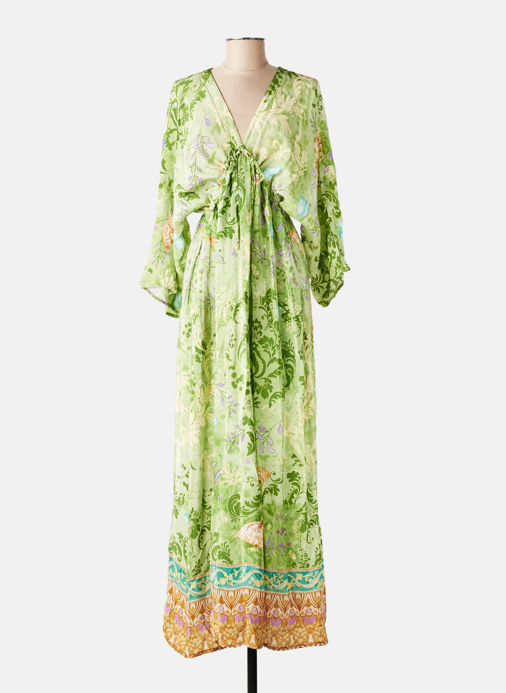 Robe longue imprimé fleurs manches 3/4 vert WU'SIDE femme