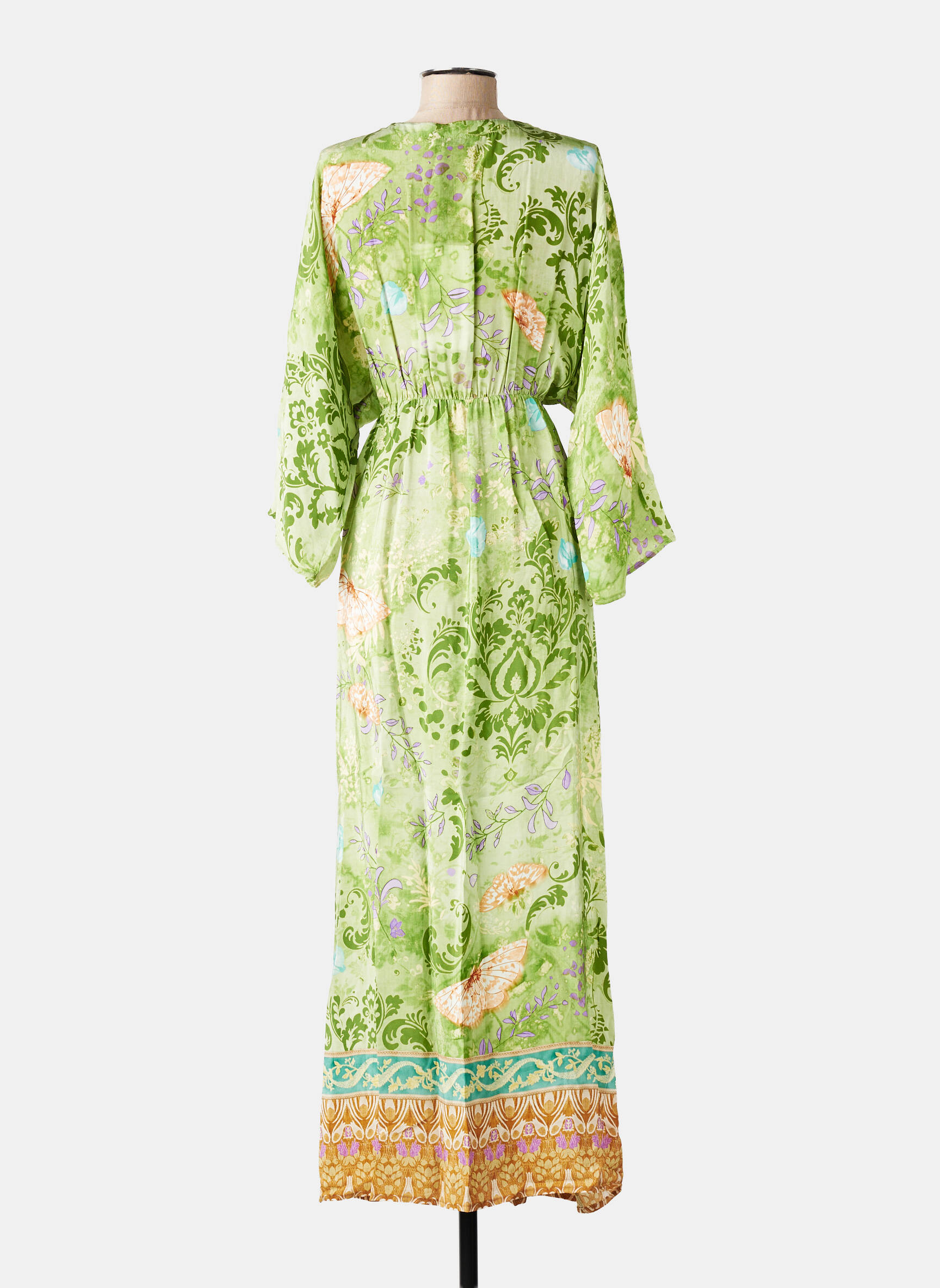 Robe longue imprimé fleurs manches 3/4 vert WU'SIDE femme