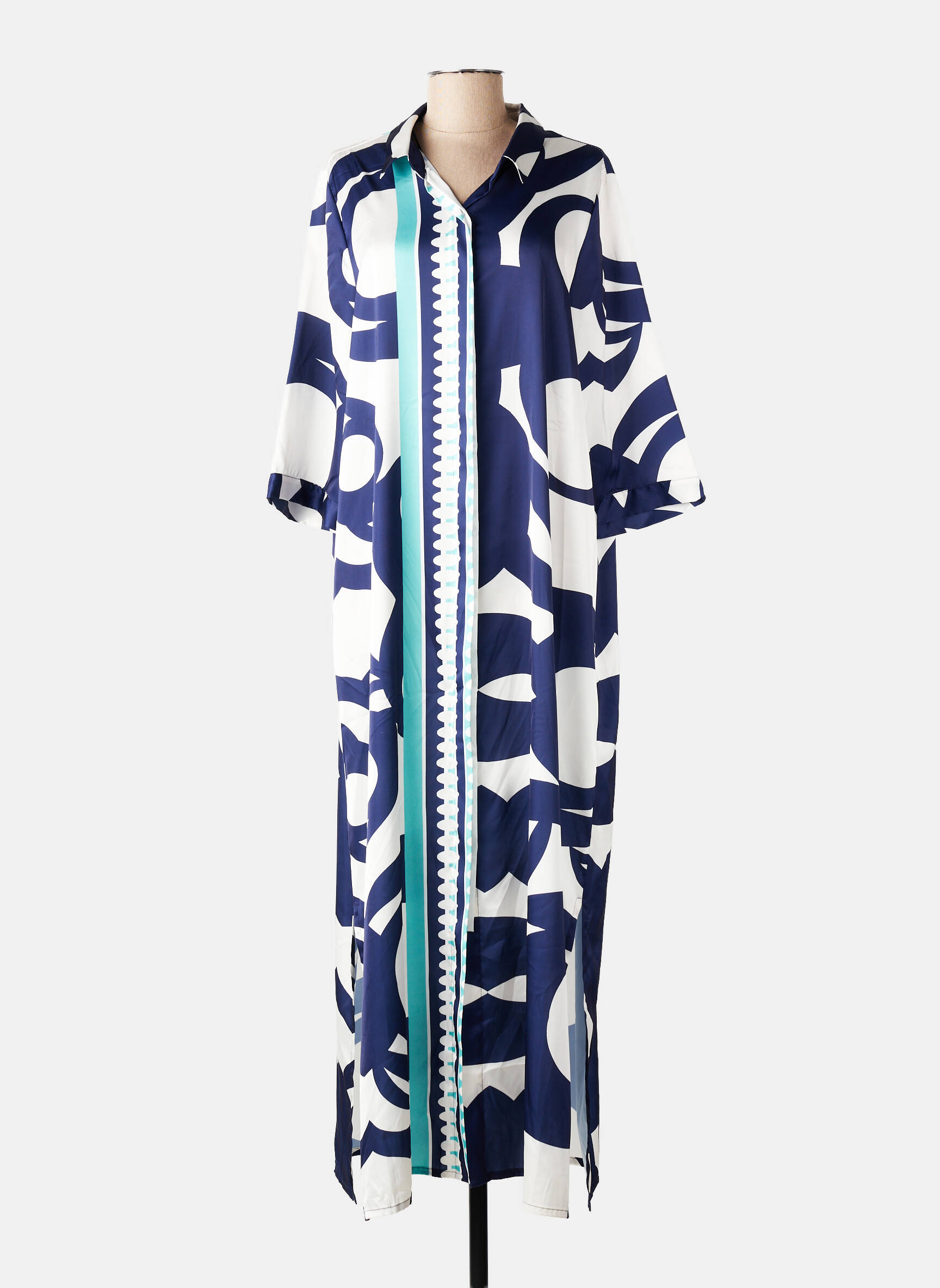 Robe longue imprimé fantaisie manches 3/4 bleu DARIA femme