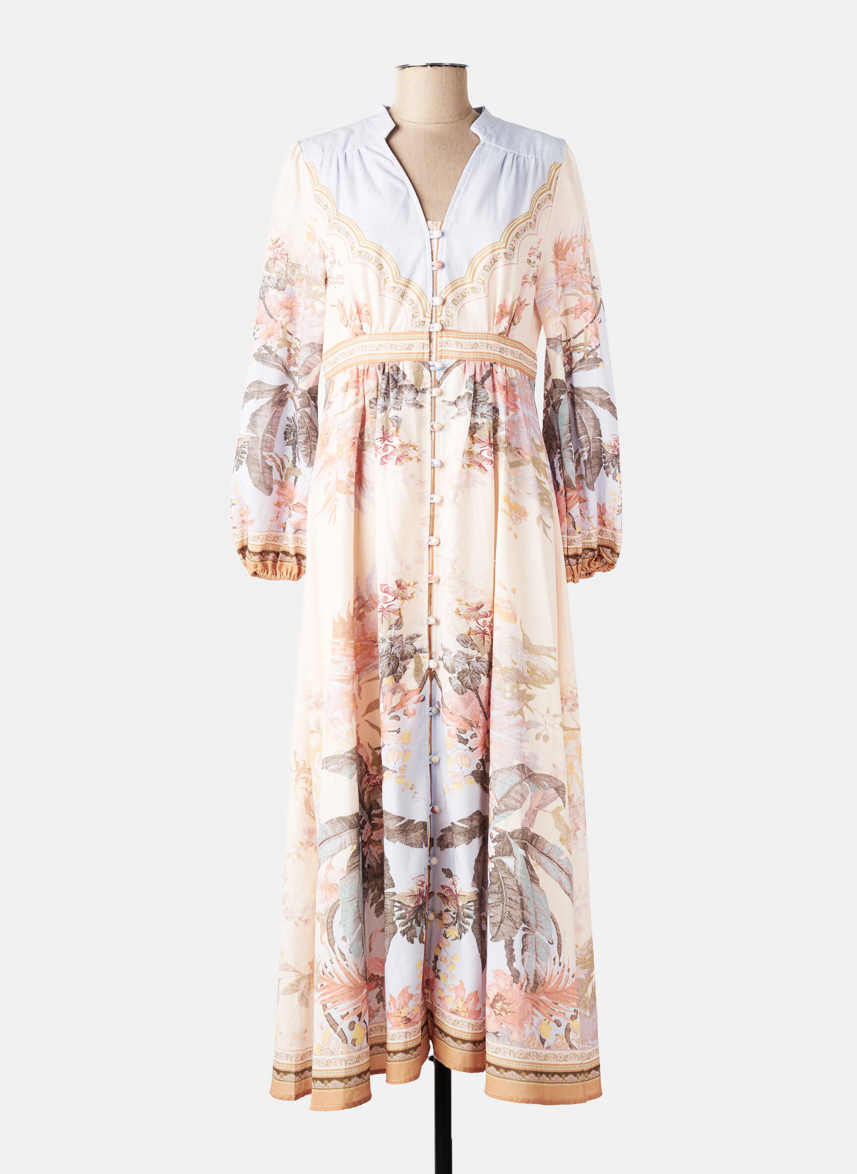 Robe longue imprimé fantaisie manches 3/4 rose CIVICO 1 femme