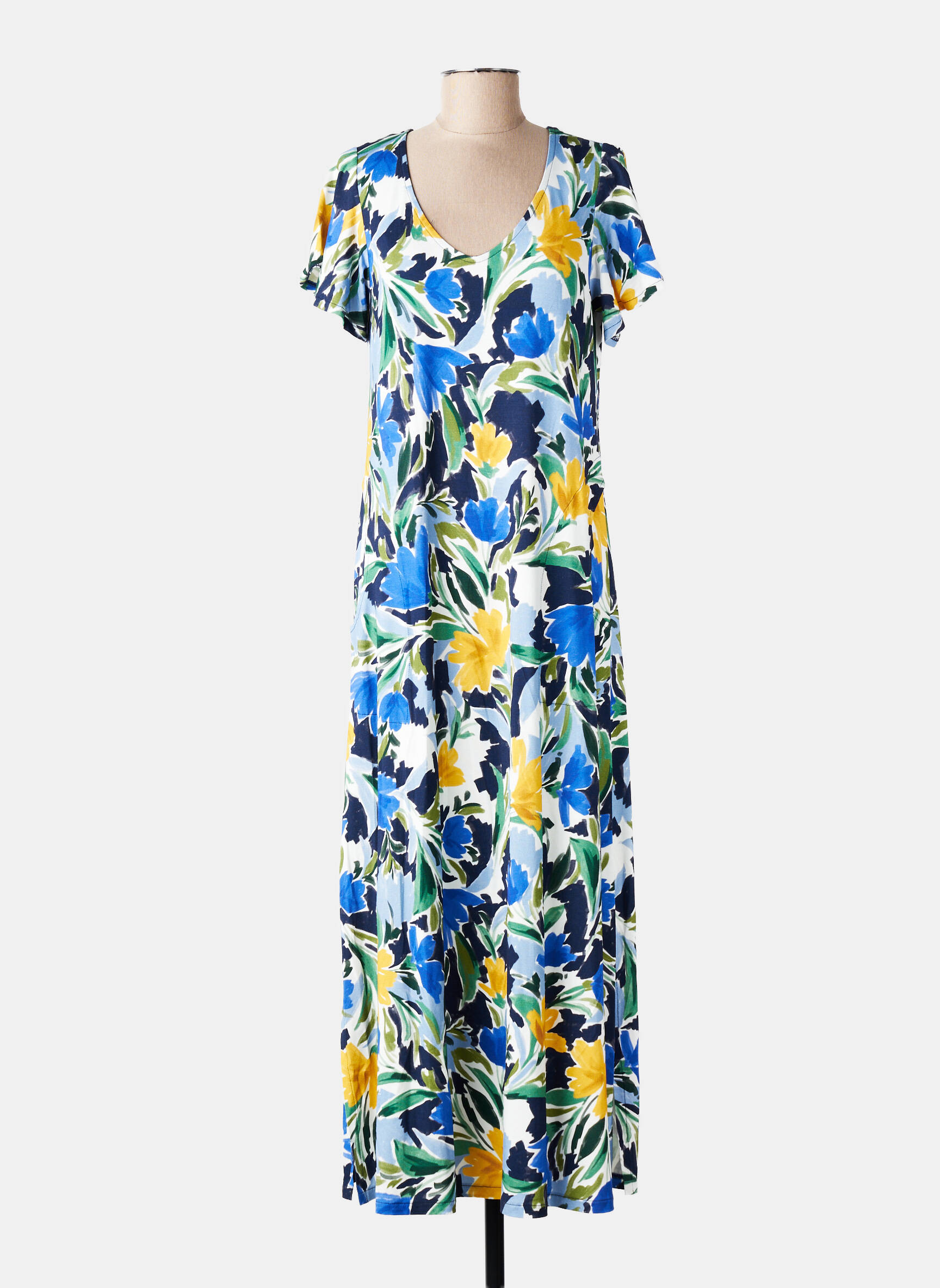 Robe longue manches courtes manches courtes bleu AN II VITO femme